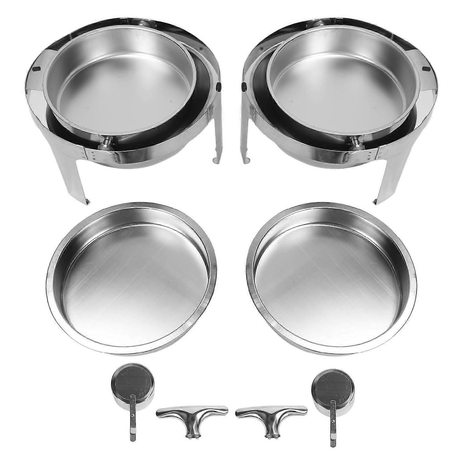Lot de 2 réchauds ronds en acier inoxydable avec couvercle enroulable pour buffet traiteur, pour banquet