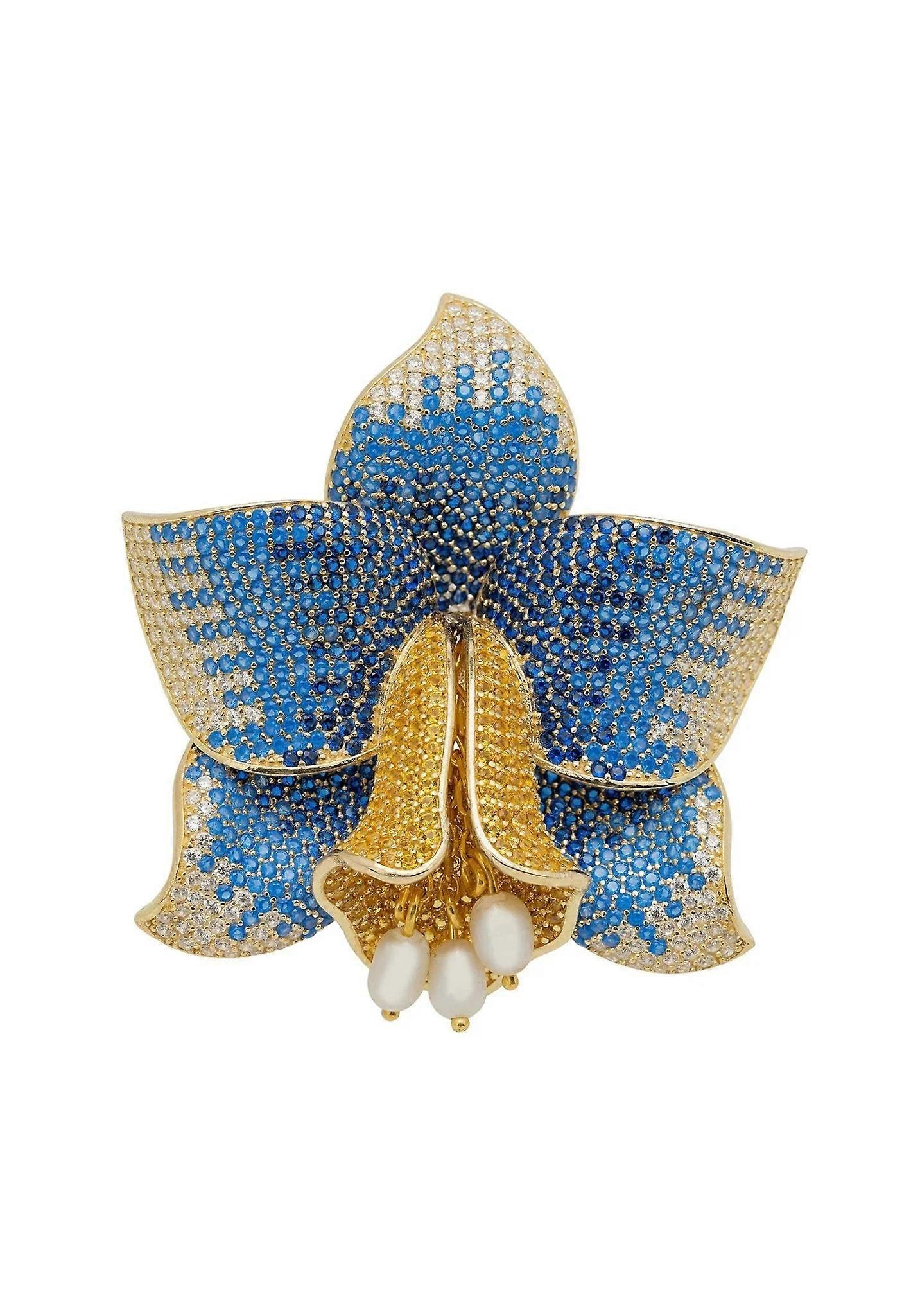 Latelita Γυναικείο Χρυσό Ζαφείρι CZ Daffodil Cocktail Ring με Πέρλες - Ρυθμιζόμενη Εφαρμογή