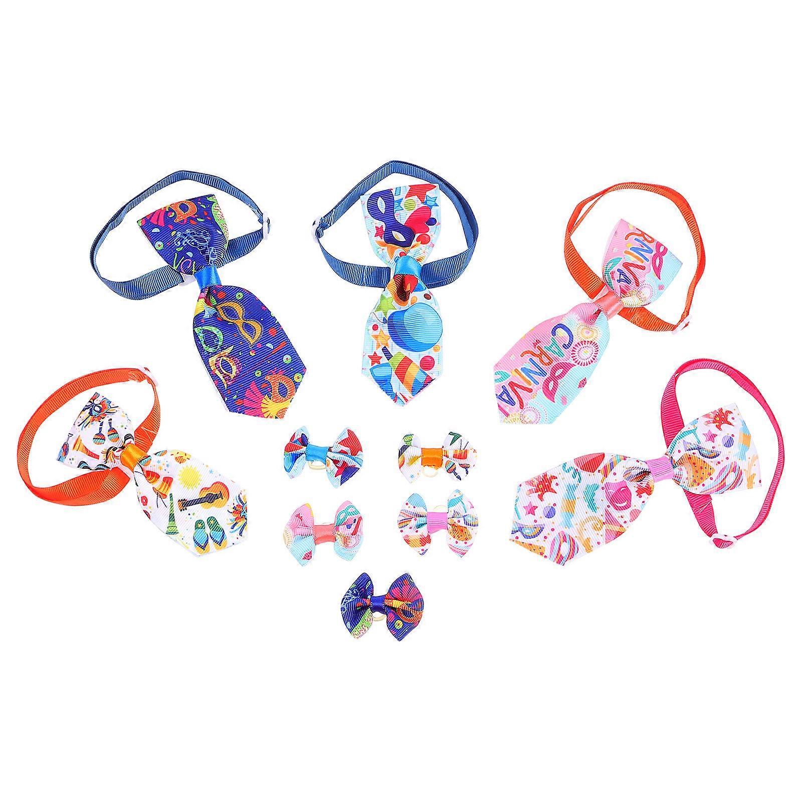 Pet Headgear and Neck Tie Set for Festival Use with 10Pcs Assorted Colors