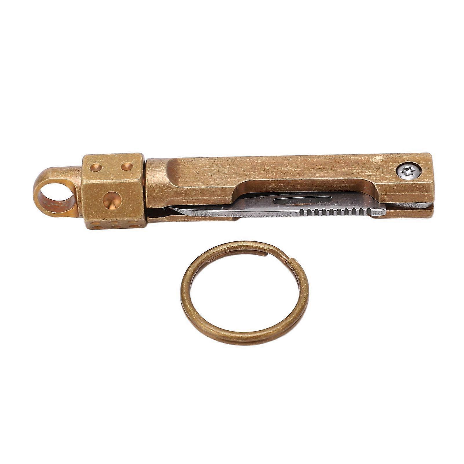 Mini Folding Knife Brass Dice Mini Keychain Knife Portable Pocket Knife for Unpacking The Courier Vintage Black