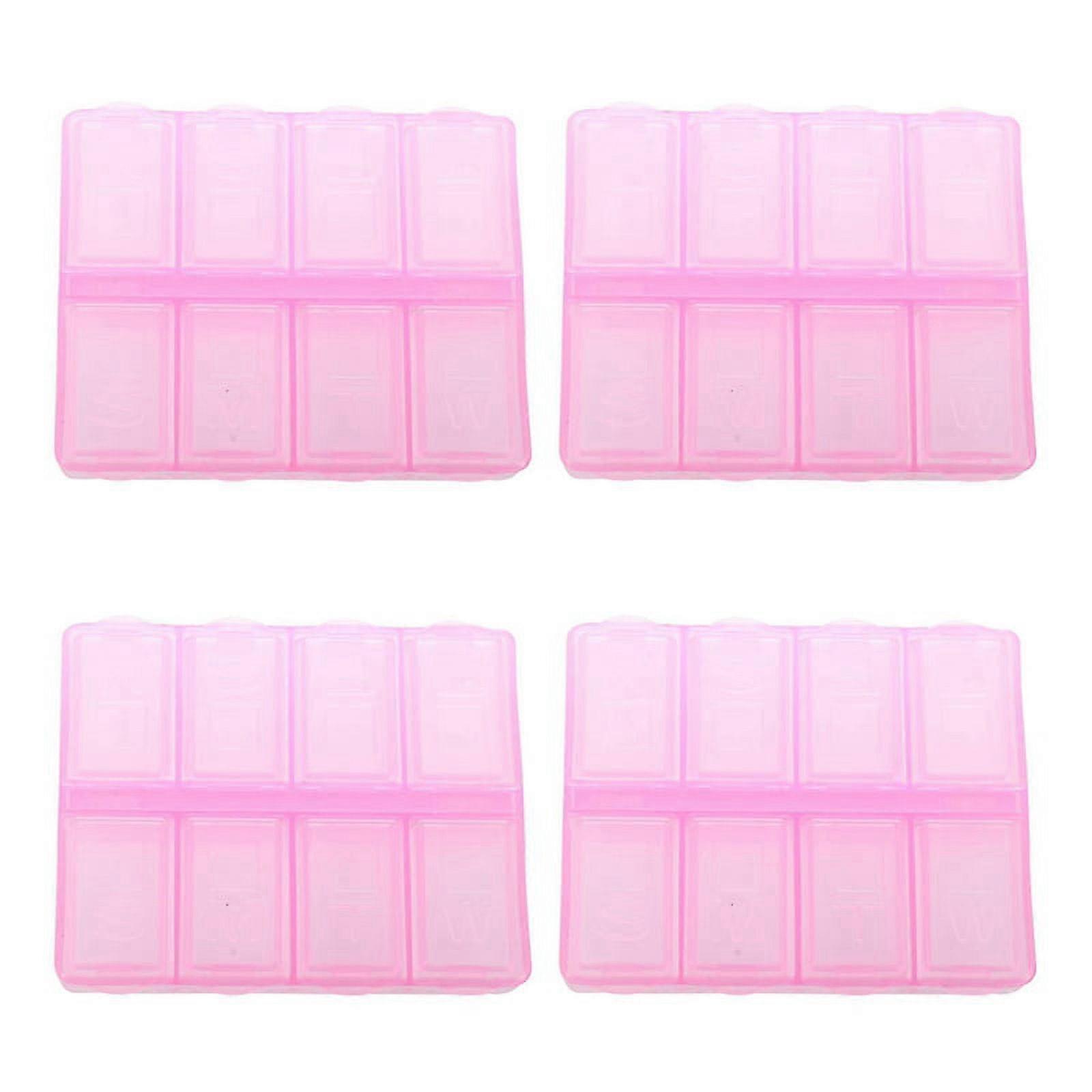 4X Plastic Rectangle 8 Compartments 7 Medicine Pill Box Pink