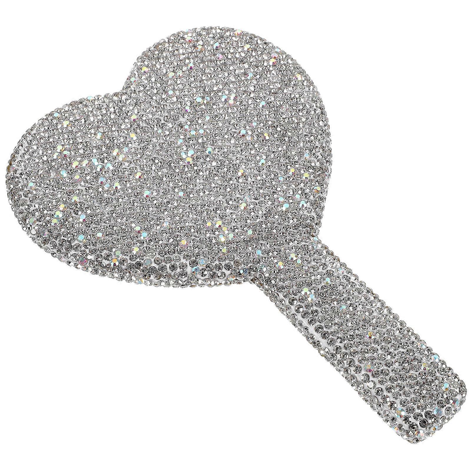 Heart Shaped Mirror Hand Mirror for Home Use 2Pcs Silver Rhinestone