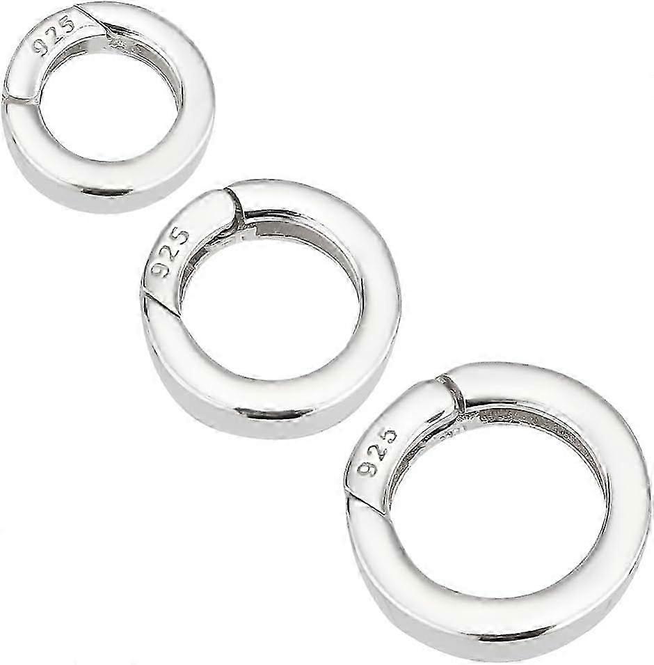 3 Sizes 925 Sterling Silver Spring Clasp 3pcs Round Spring Clasp Spring Gate Rings Metal Round Snap Clasp Spring Clasp Connector for Jewelry Making Ne