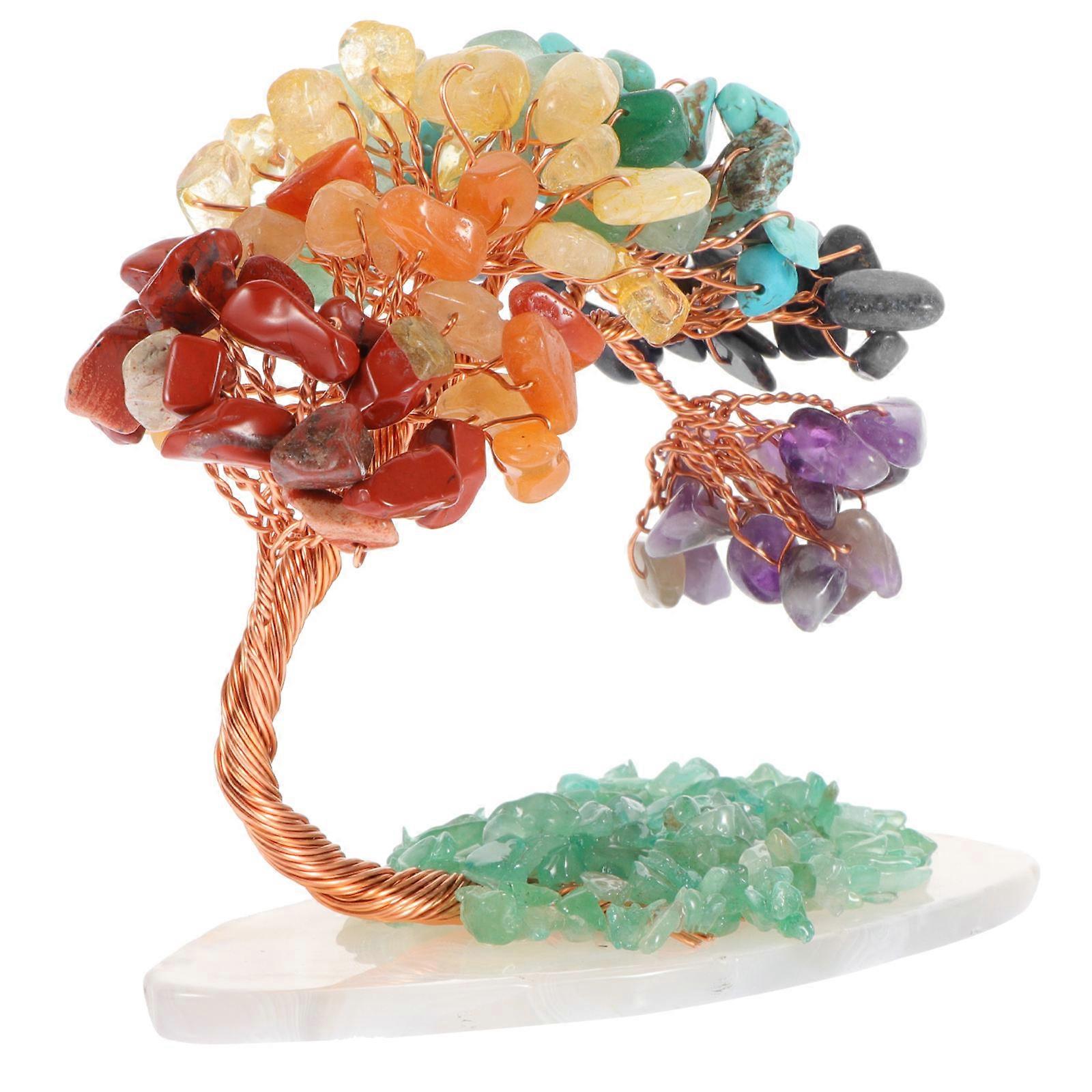 Fortune Tree Adornment for Desktop Use with 2Pcs Crystal Decorations