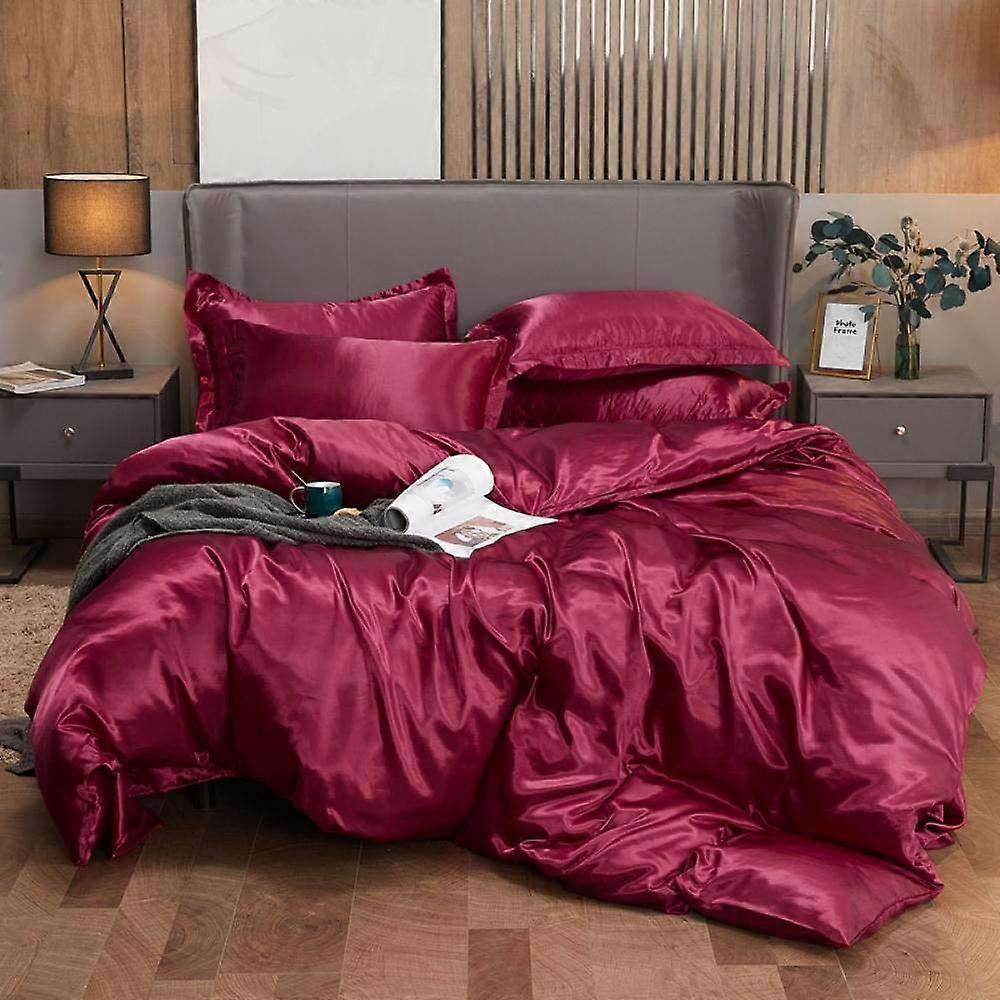 Silk Bedding Set Satin Quilt Cover Thread Count Fabric 220x240 King Size Wrinkle And Fade Resistant