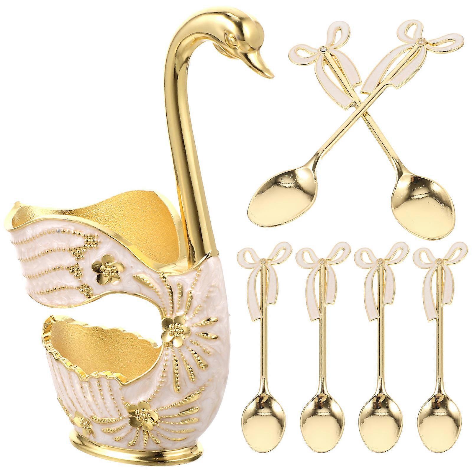 Elegant Swan Spoon Base 3 Sets Golden Spoon Holder For Kitchen Use Easy Cleaning Ideal For General Consumers