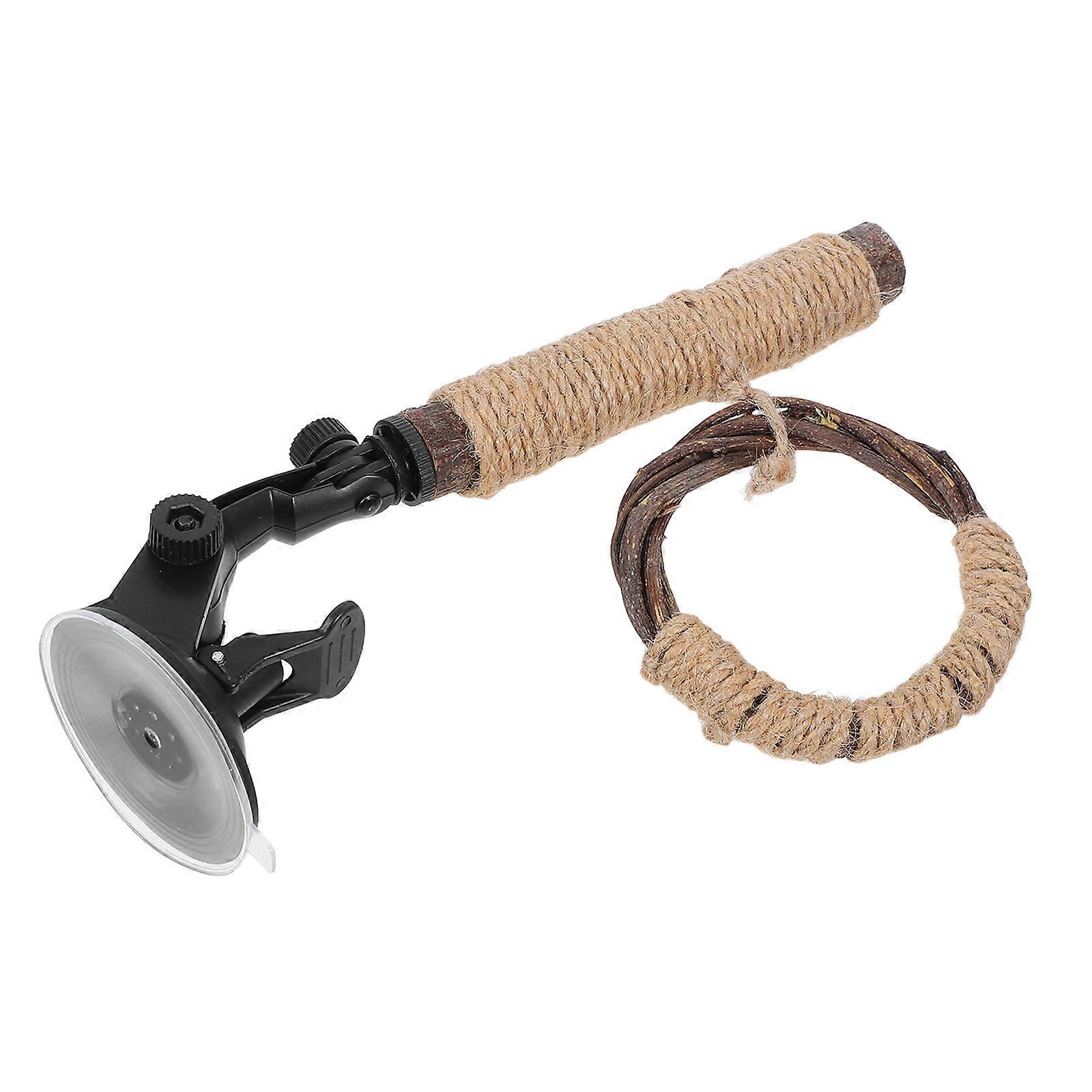 Bird Toy For Parakeets 3Pcs Perch Stand With Suction Cup Irregular Shape Training Exercise Plastic Wood Jute Rope