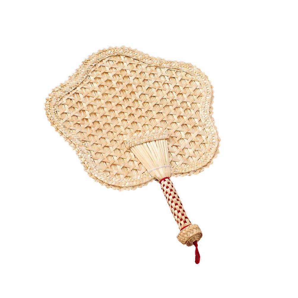 Hand-Crocheted Fan Cattail Leaf Handmade Cooling Fan Summer Home Decoration Item Light Yellow Five-Pointed Star Shape 1Pcs