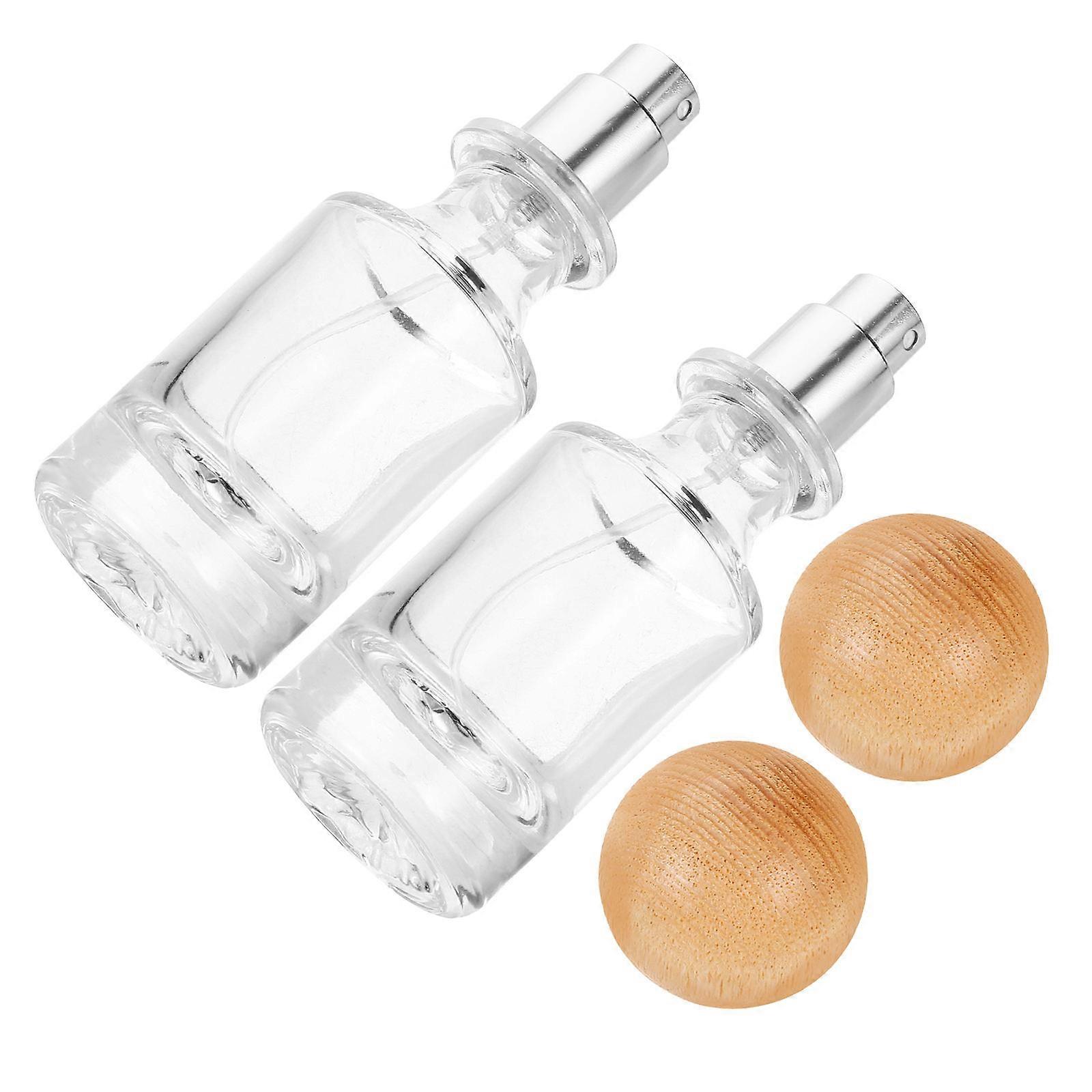 Glass Perfume Bottle Walnut Lid for Storage 2Pcs Travel Set