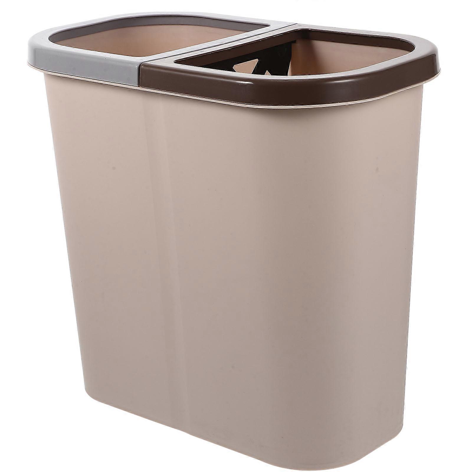 Brown Double Compartment Trash Can for Storage 2Pcs Kitchen Waste Bin