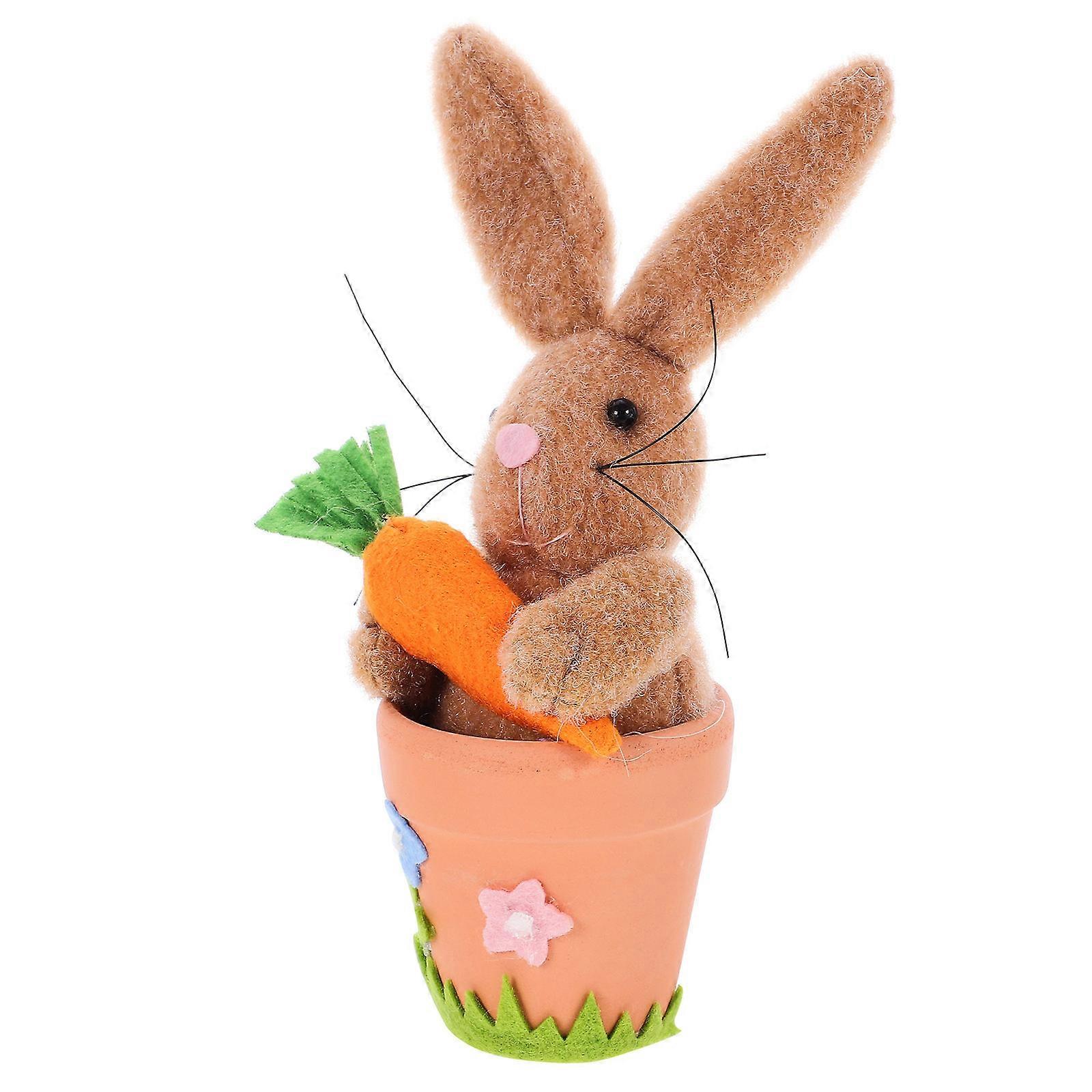 Brown Ceramic Easter Bunny Figurine Statue for Easter Decoration 2Pcs