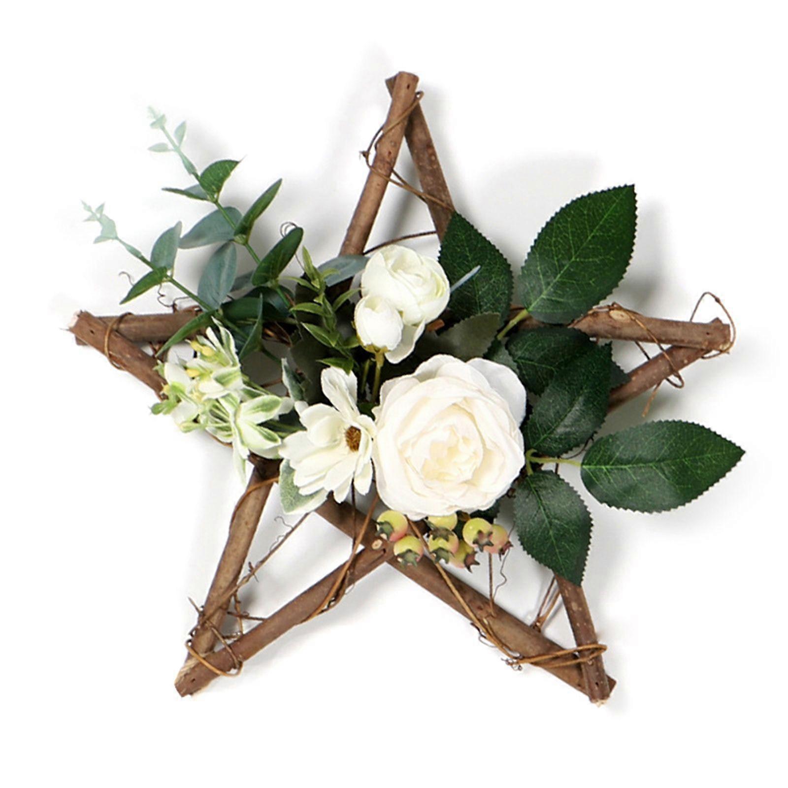 Minglan Wooden five-pointed star simulation garland rose eucalyptus leaf pendant