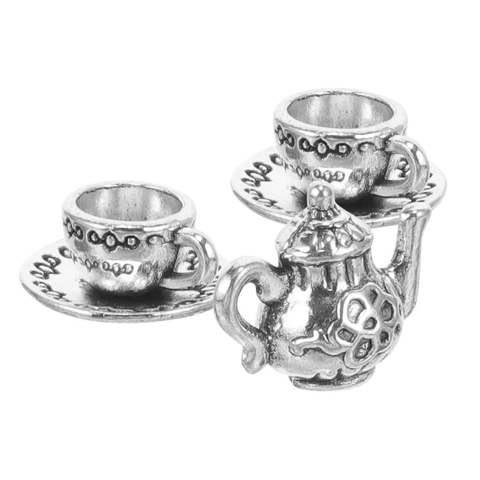 Miniature Tea Set Iron Teapot for Decoration 5Sets Silver Tiny Dollhouse Decor