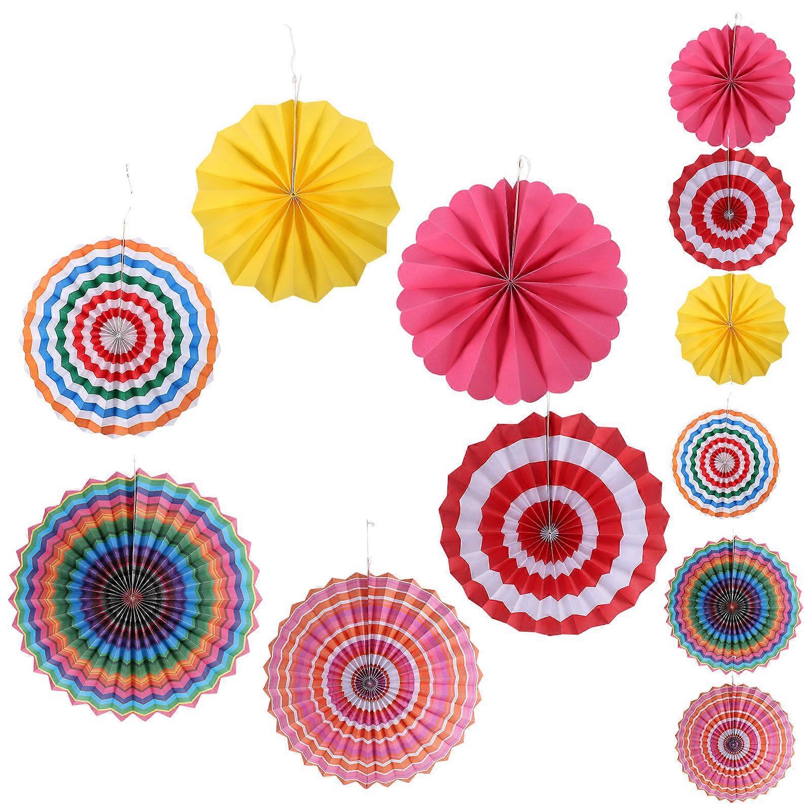 Paper Fans Decorative Props Hanging Paper Fans for Party Use 12Pcs