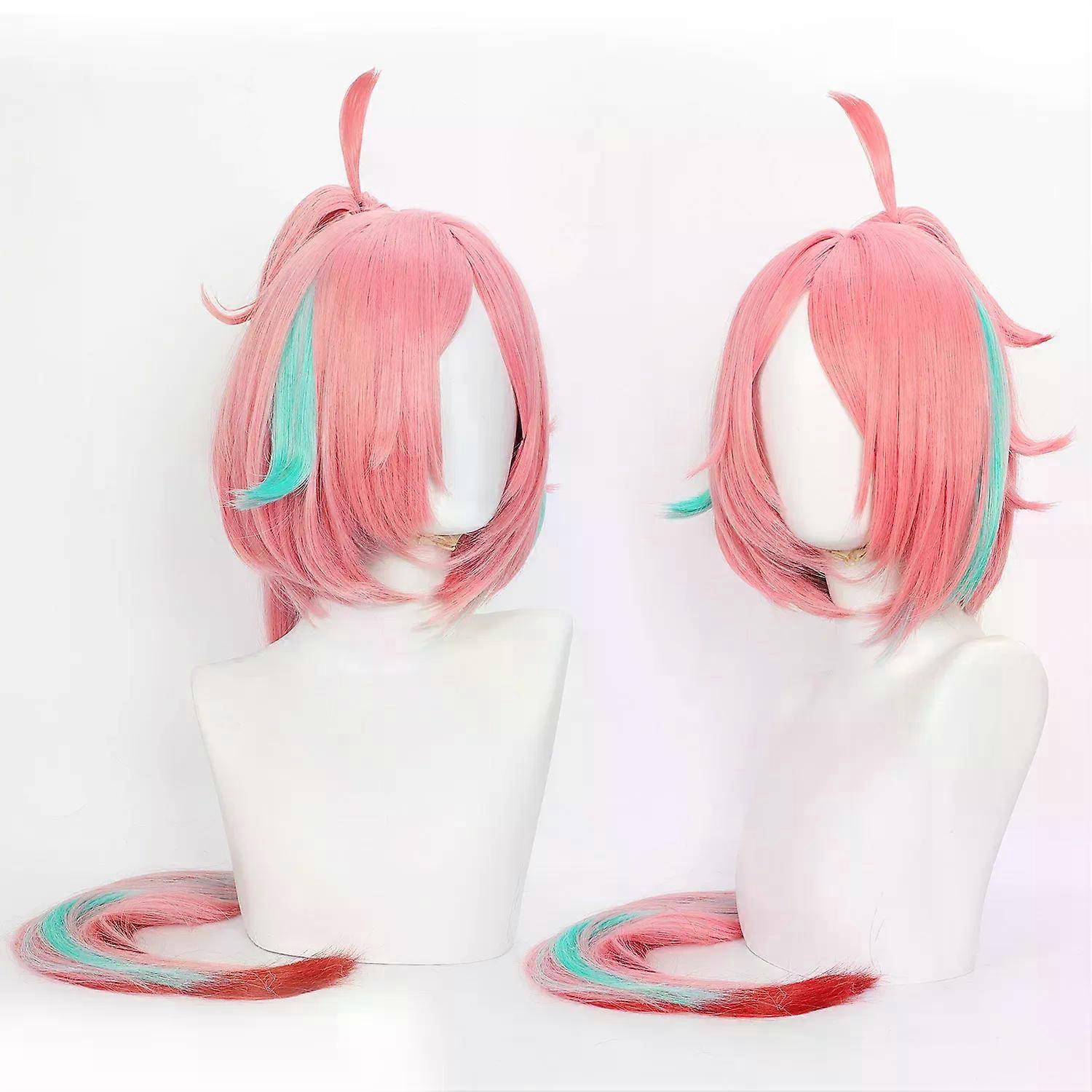 Cosplay Wig Rappa 105cm Straight Anime Wig HonkaiStar Rail Ponytail Wig with Side Bangs Ombre Pink Synthetic Wig Daily School