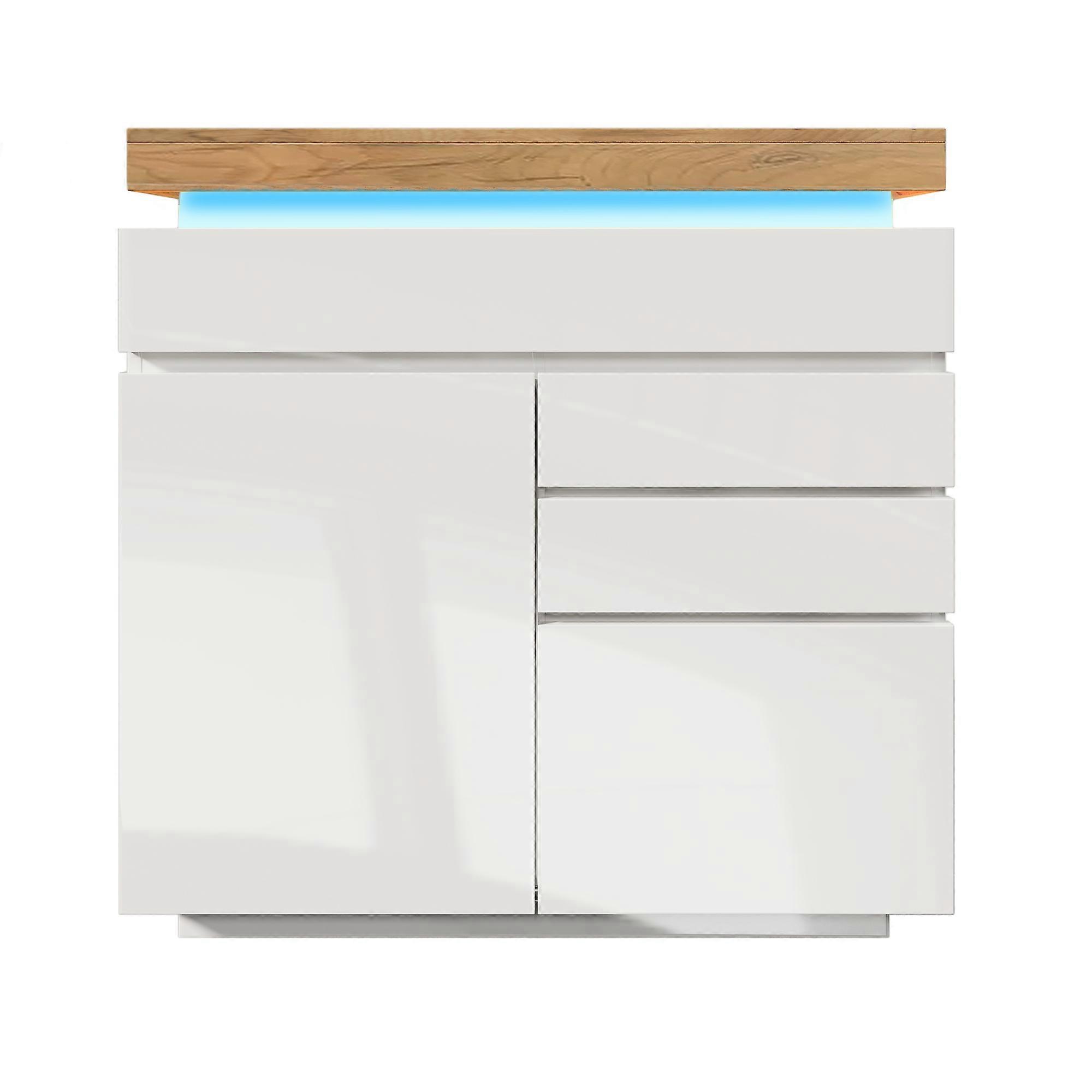 White High Gloss Dresser 2 Doors 3 Drawers LED App Control 115cm
