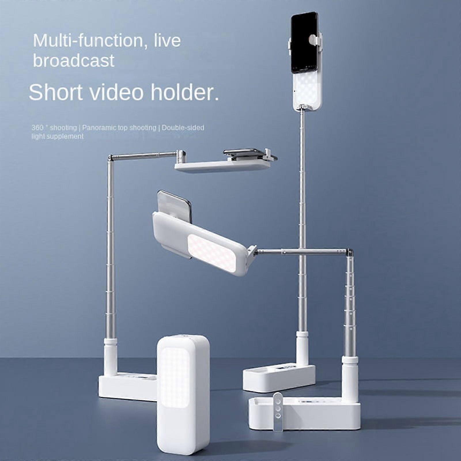 Mobile Phone Live Broadcast Bracket with Fill Light Mobile Phone Recording Camera Bracket Multi-Function Bracket White