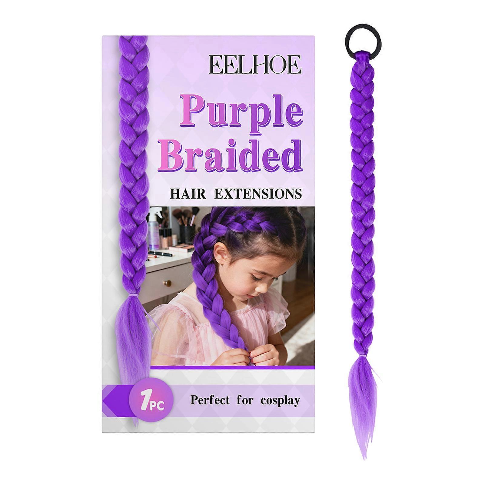 Extensions de cheveux tressés de 14 cm en fibre violette pour déguisement d'enfant