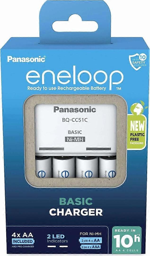 Batterilader Panasonic Eneloop Basic Bq-cc51 + 4x Aa 2000 Mah (k-kj51mcd40e)