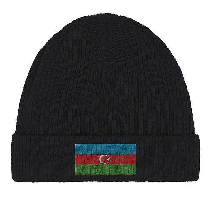 Cotton Beanie – Azerbaijan Flag – Embroidery – Black