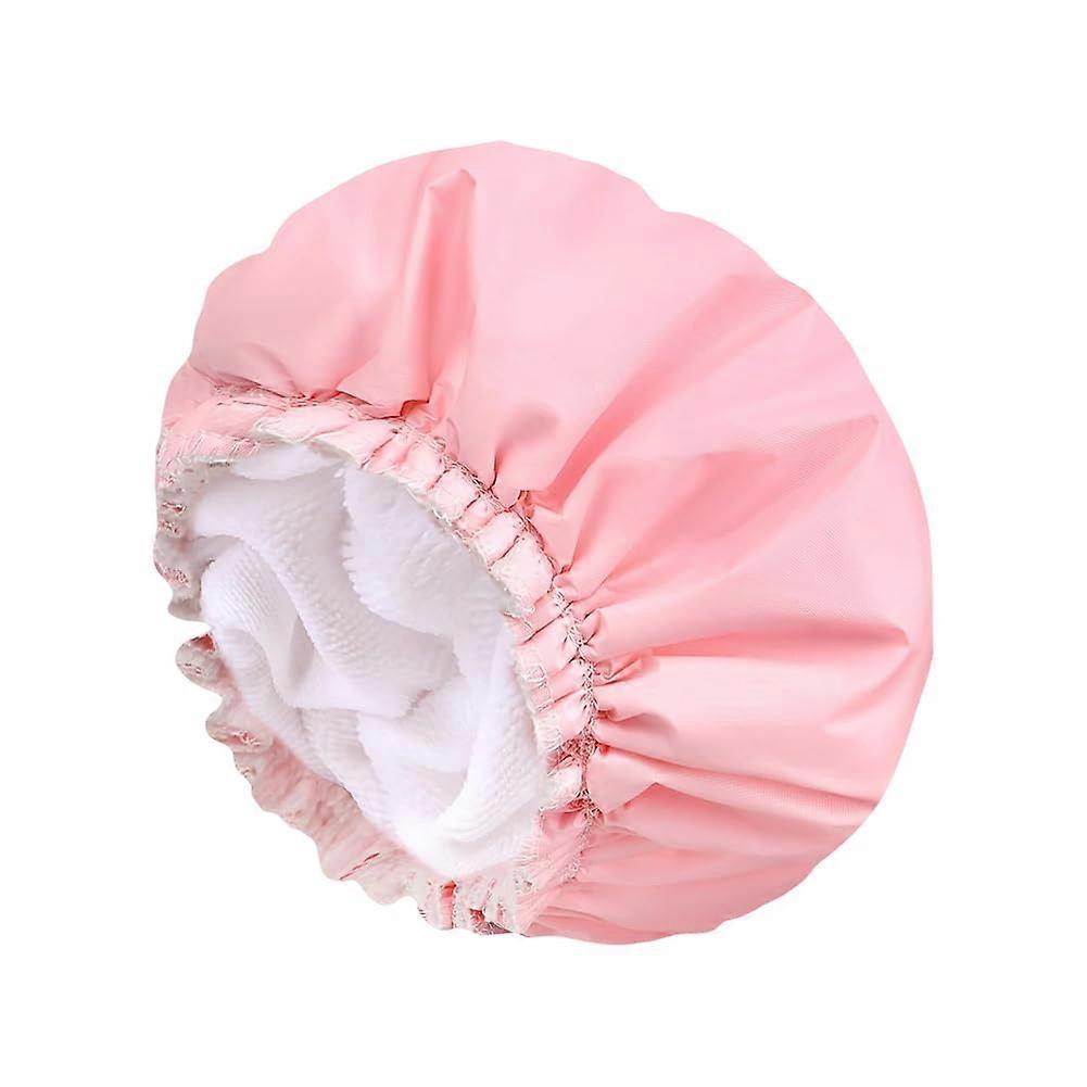 Shower Cap Terry Lined Double Layer Elastic Waterproof Bath Cap For Dry Hair Pink Thick