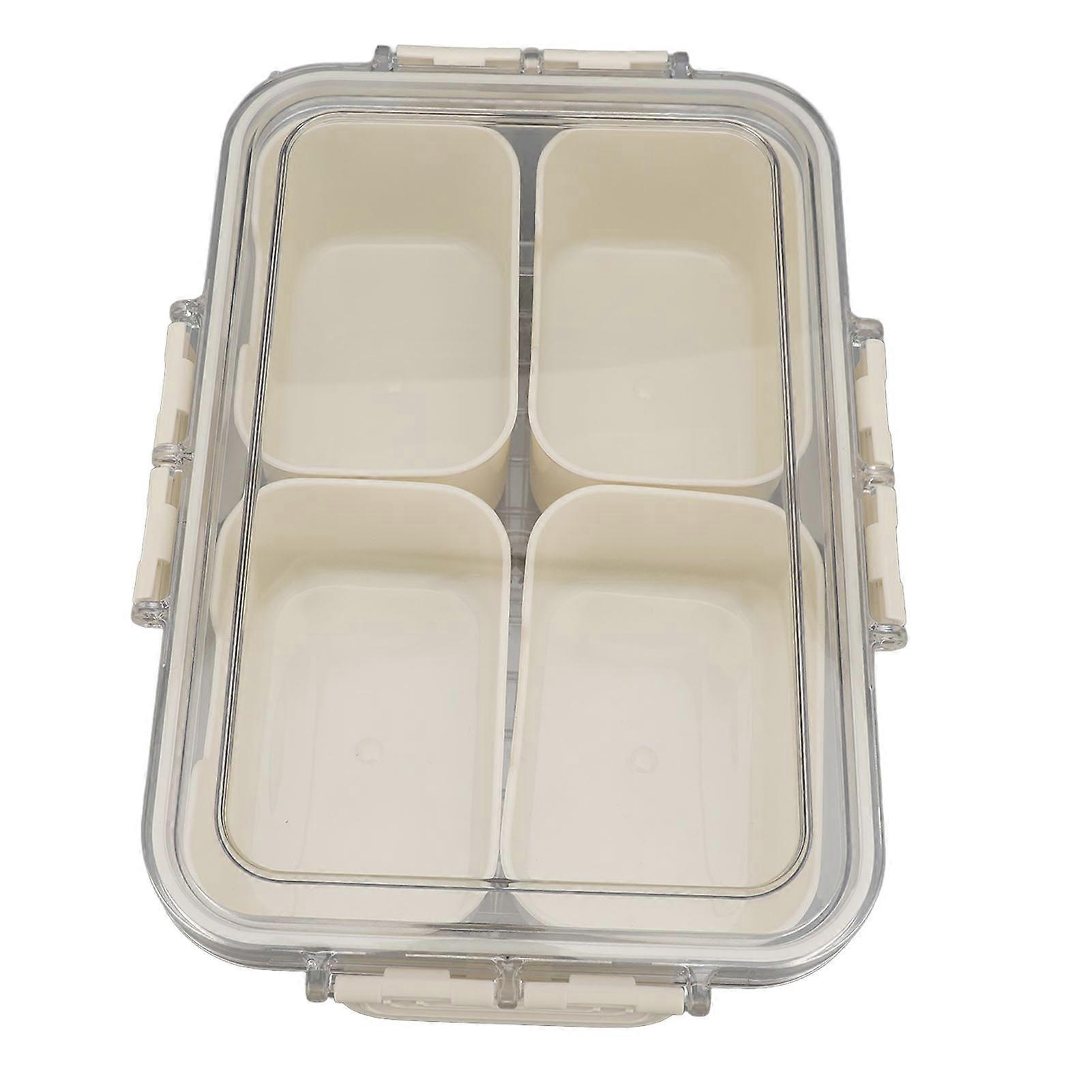 Portable Snackle Box Container Plastic Divided Serving Tray Snack Platter Charcuterie Container for Party Camping Picnic Cream 4 Grid 