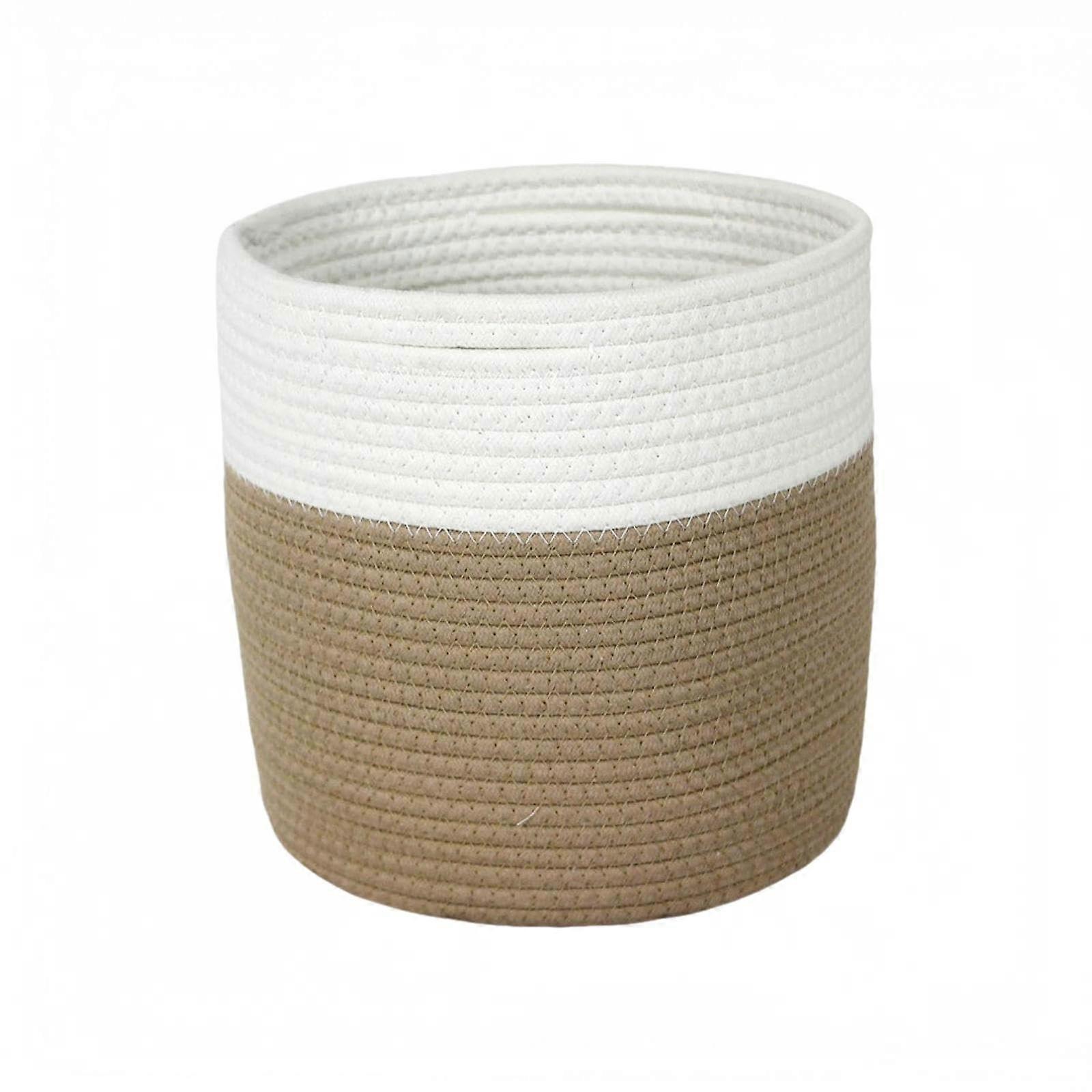 Table Storage Basket White and Yellow Small 20x20 Cm Compact Laundry Organizer Tabletop Laundry Bin