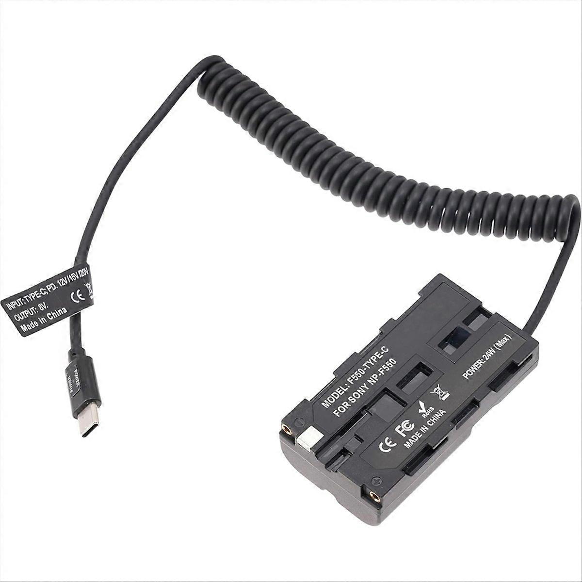 FOTGA Coiled USB Type C Power Cable Cord to Decoded NP-F Dummy Battery for Power Atomos Ninja Shinob