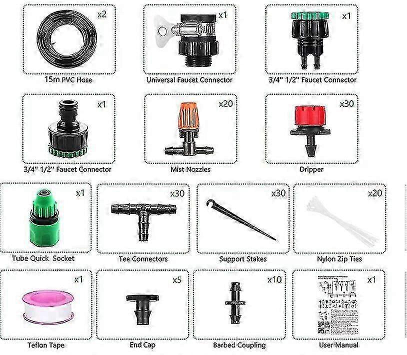 Drip Irrigation Kit Adjustable Micro Irrigation System Automatic Watering for Garden Greenhouse