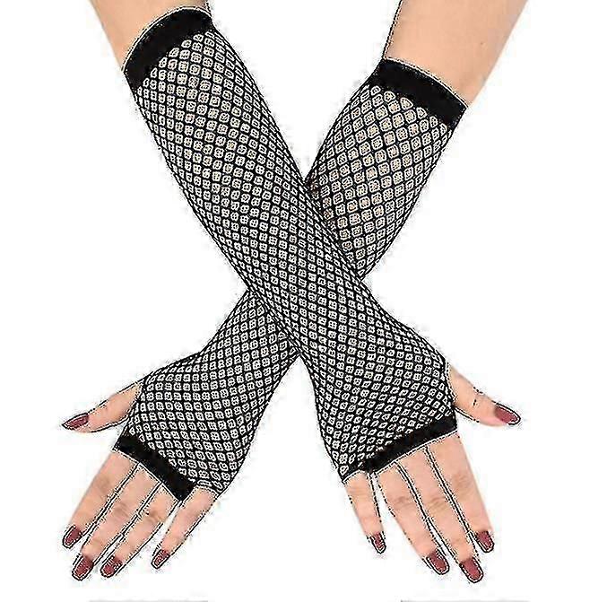 Fishnet Stretch Gloves Fine Mesh Mid Length Gloves Retro Party Prom Unisex