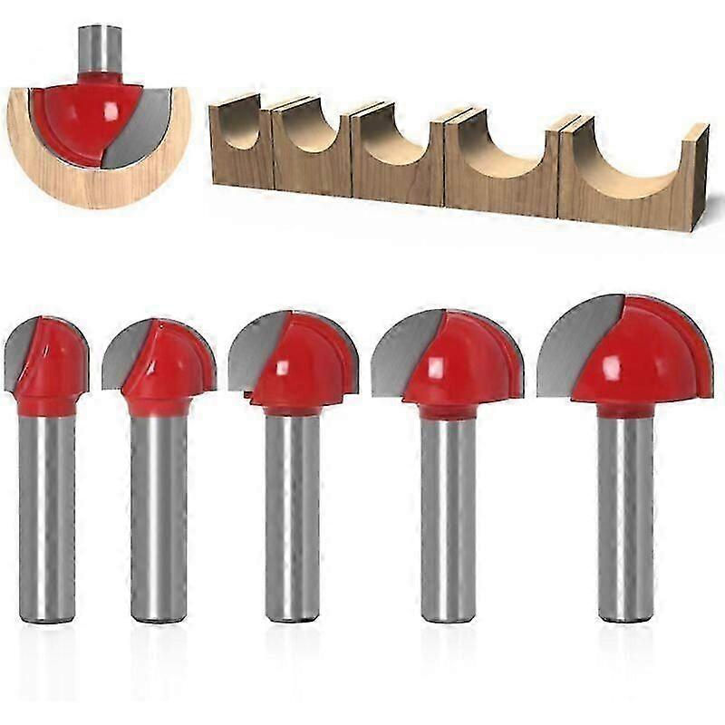 Round Bottom Router Bits, 5PCS Router Bits 8mm Shank 12/16/19/22/25.4mm Carbide End Mills Shank Groove Milling Cutter