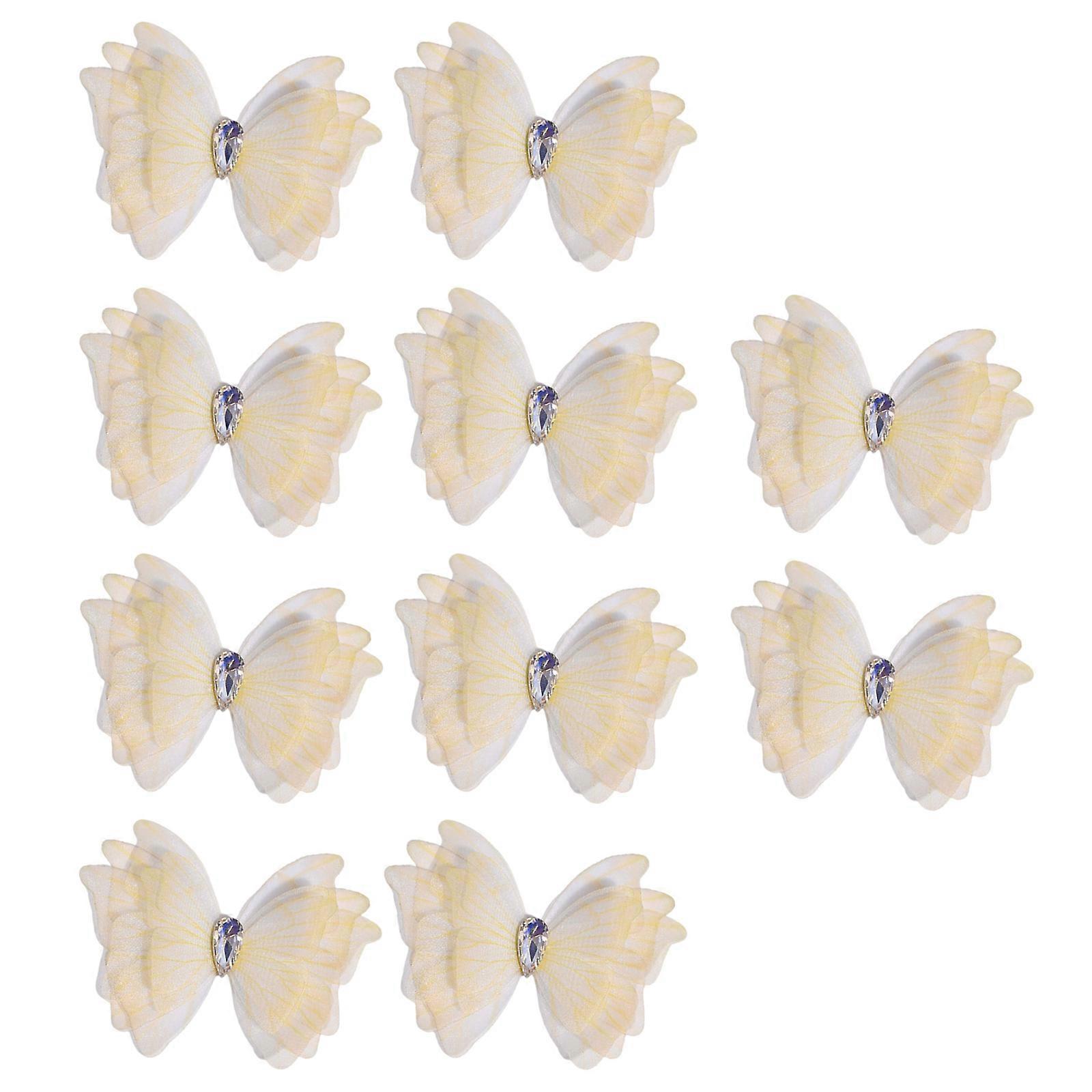 10PCS Butterfly Applique Glass Teardrop Decorative Patches with Sheer Design for Hair Clip Apparel Customization  Light beige