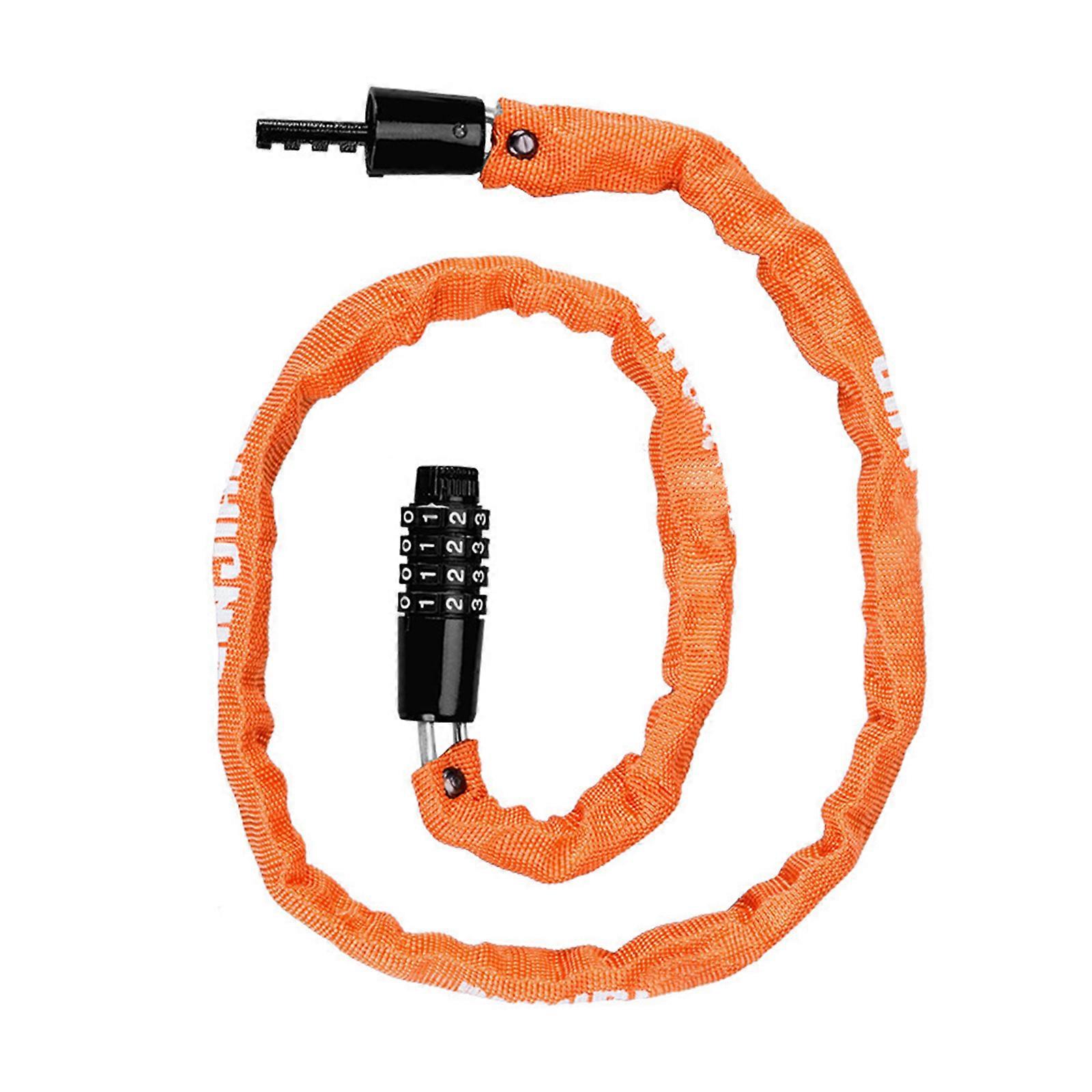 4 Digit Combination AntiTheft Bicycles Lock Portable Bike Chain Lock Resettable Keyless Bicycles Lock Easy to Use  orange color