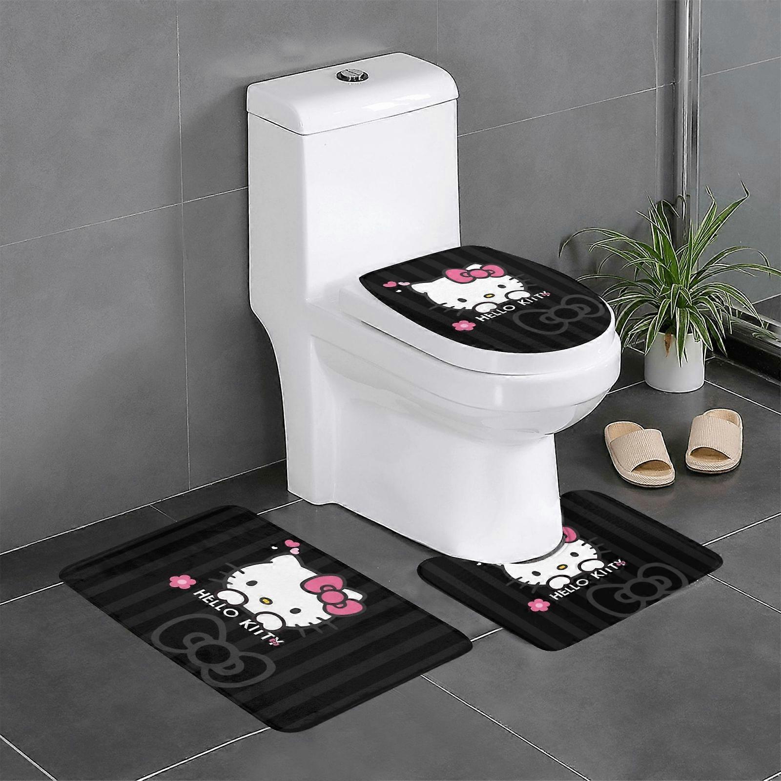 Hello Kitty 3-delat set med badrumsmattor - tvättbara överdrag, golvmattor, badrumsdekorationer för kök, sovrum, inomhusstil 4