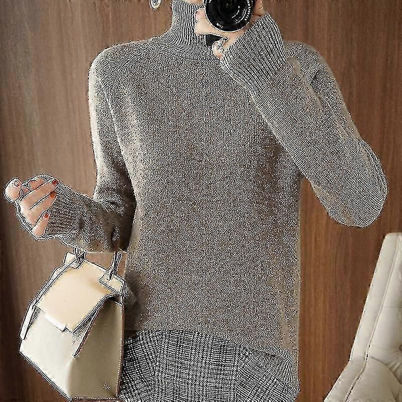 Vår, höst och vinter Kashmirtröja för kvinnor Turtleneck Pullover Slim Solid Color Högkvalitativ värme H
