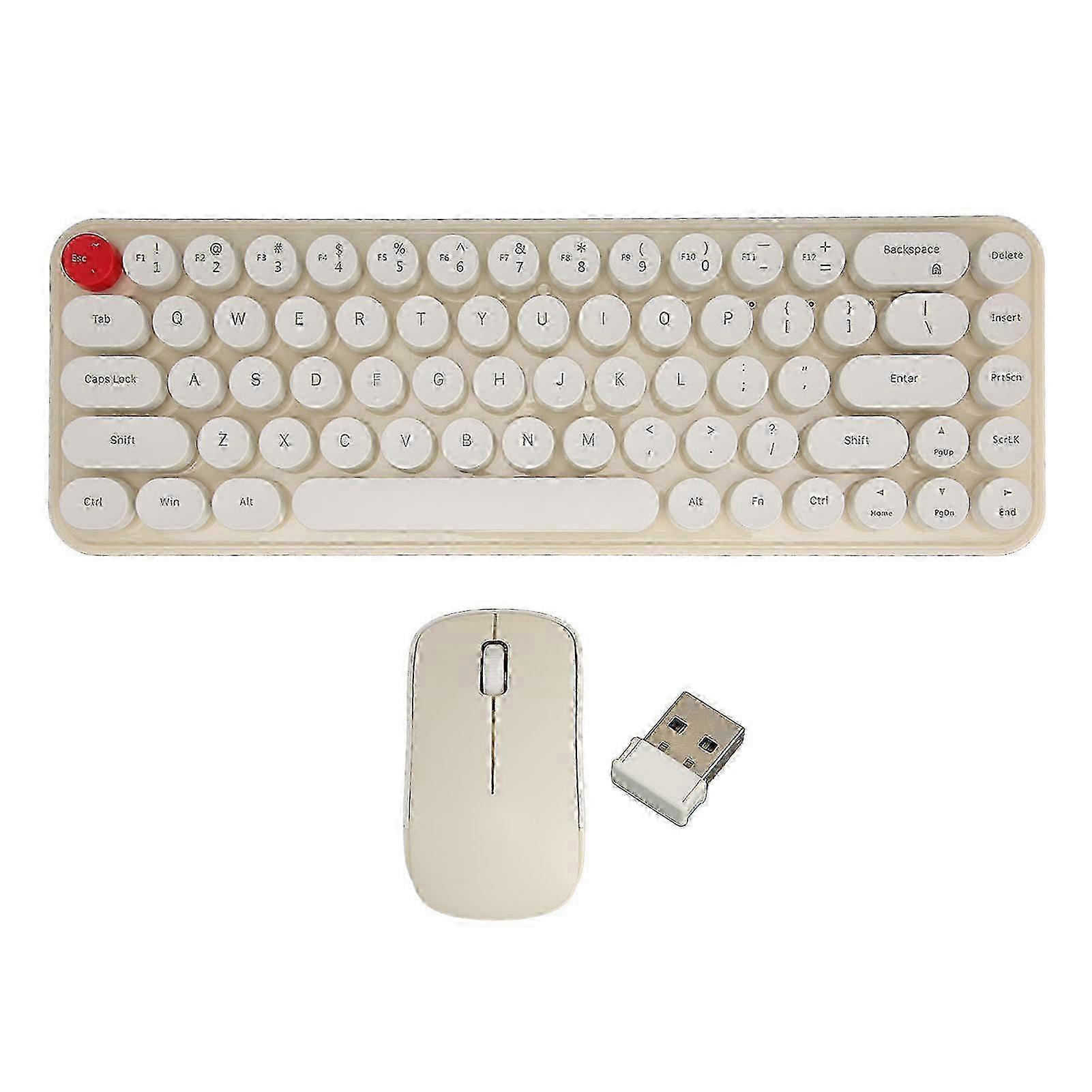 Wireless Keyboard Mouse Combo Mini Portable Retro Silent 2.4G Wireless 68 Keys Office Keyboard Mouse Set Beige