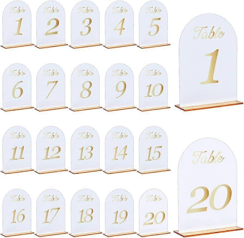 20Pcs Table Number Place Card Number 1-20 Acrylic Sign Printed Table Numbers 7.1x5x2 Inch Wedding Tables Numbers Place Cards Acrylic Signs and Holder 