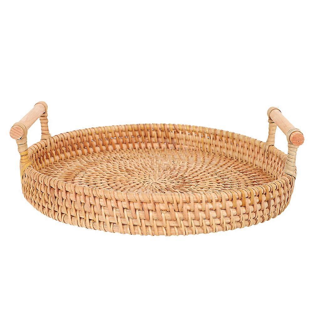 Round Wicker Serving Tray for Bread with Handles Handwoven Basket