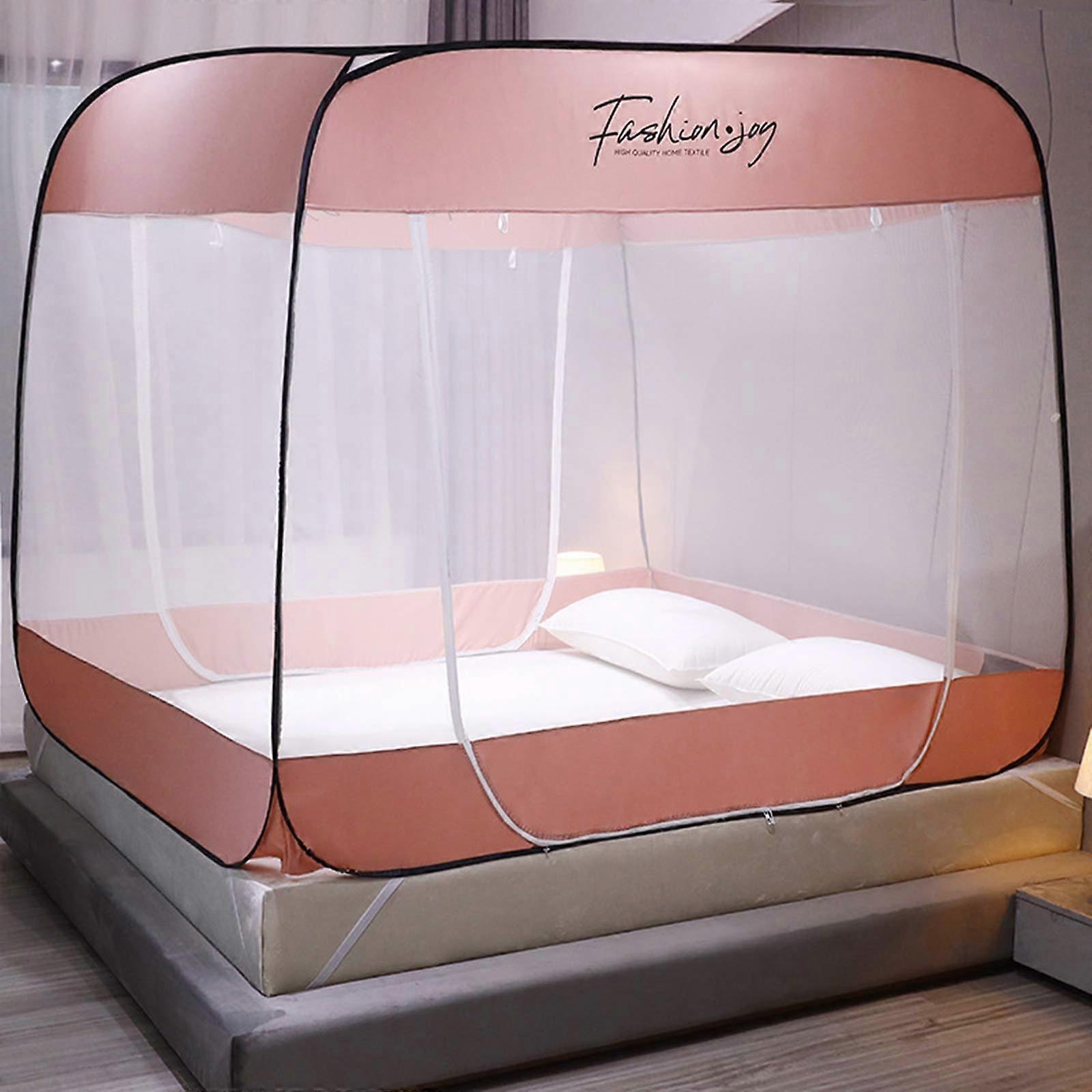 Mosquito Net Bed Canopy Double Tent with 360° Zipper Protection for Travel and Home, Pink 1.8x2.0M