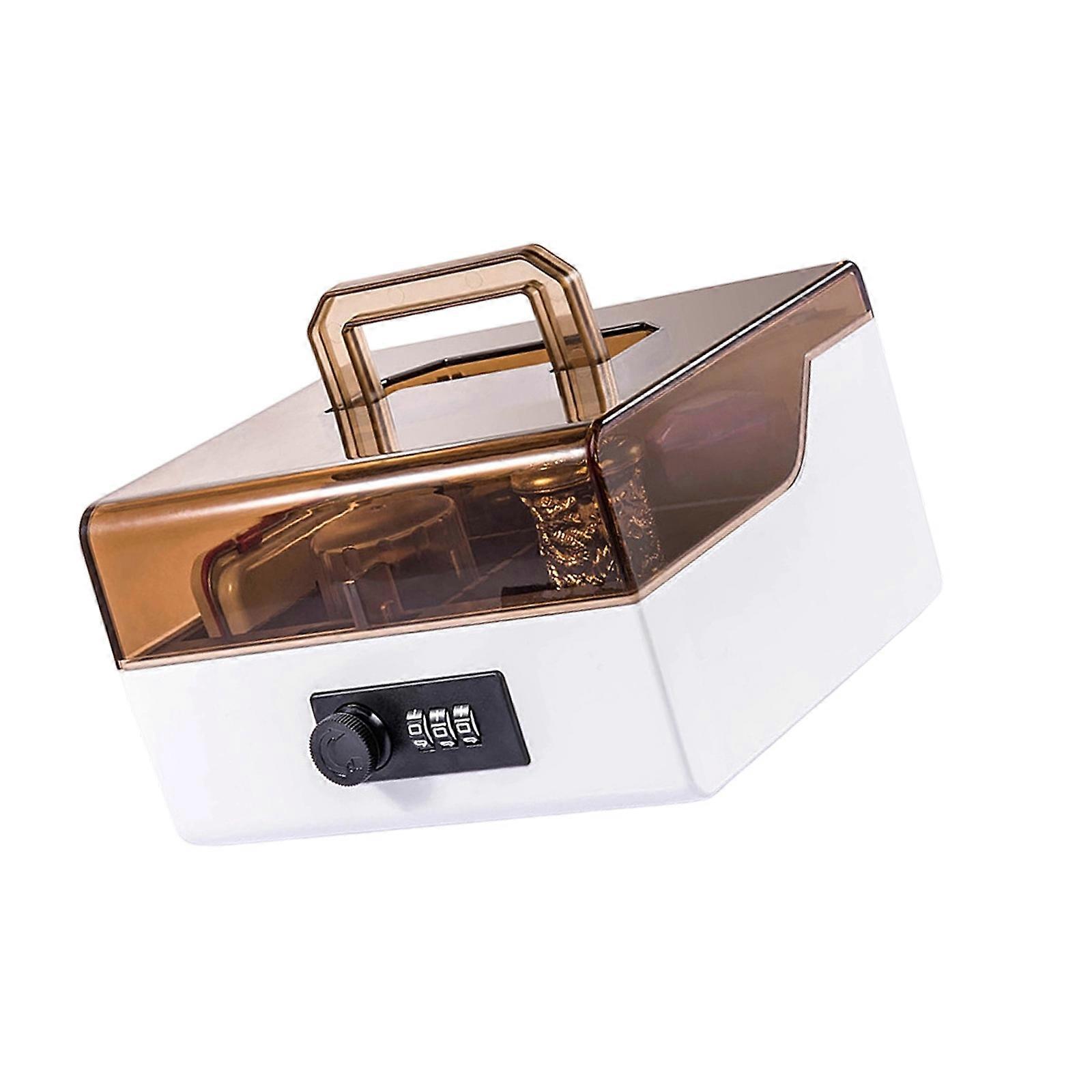 Secure Password Transparent Stamp Case 5 Compartments Portable Storage Box Plastic Official Seal Organiser  white coffee color