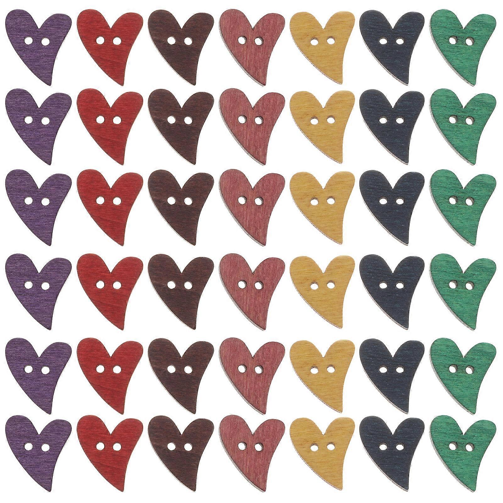Wooden Heart Buttons for DIY Decoration Craft Projects Assorted Color 100 Pieces