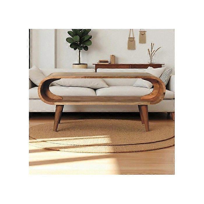 Solid Wood Amaya Nordic Style Oak-ish Coffee Table, Open Slot