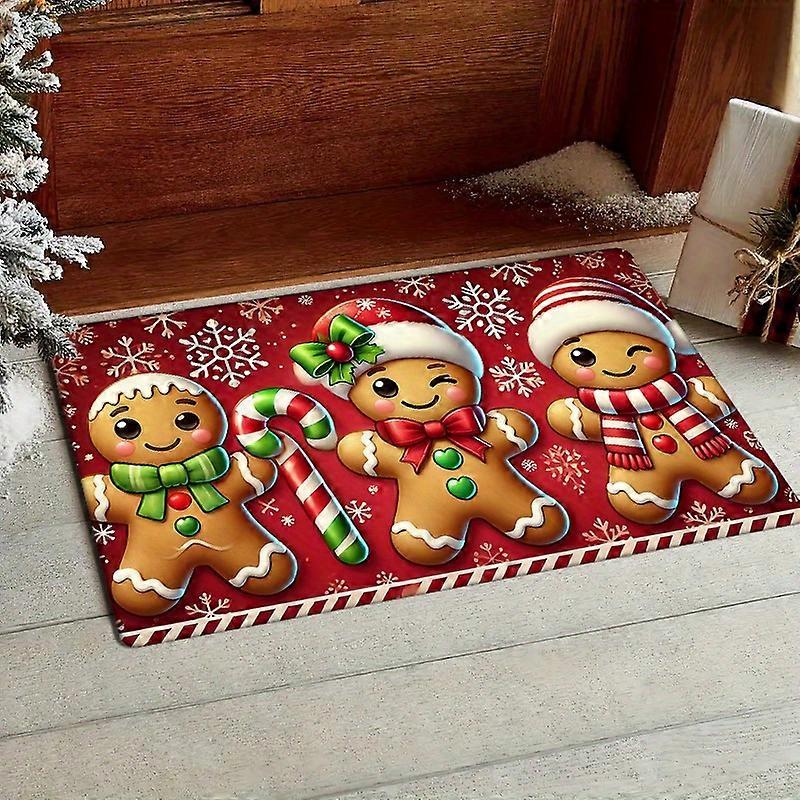 Festive Christmas Gingerbread for Man Printed Area Mat, Machine Washable, Fade Resistant, Low Pile, Rectangle Mat for Entryway