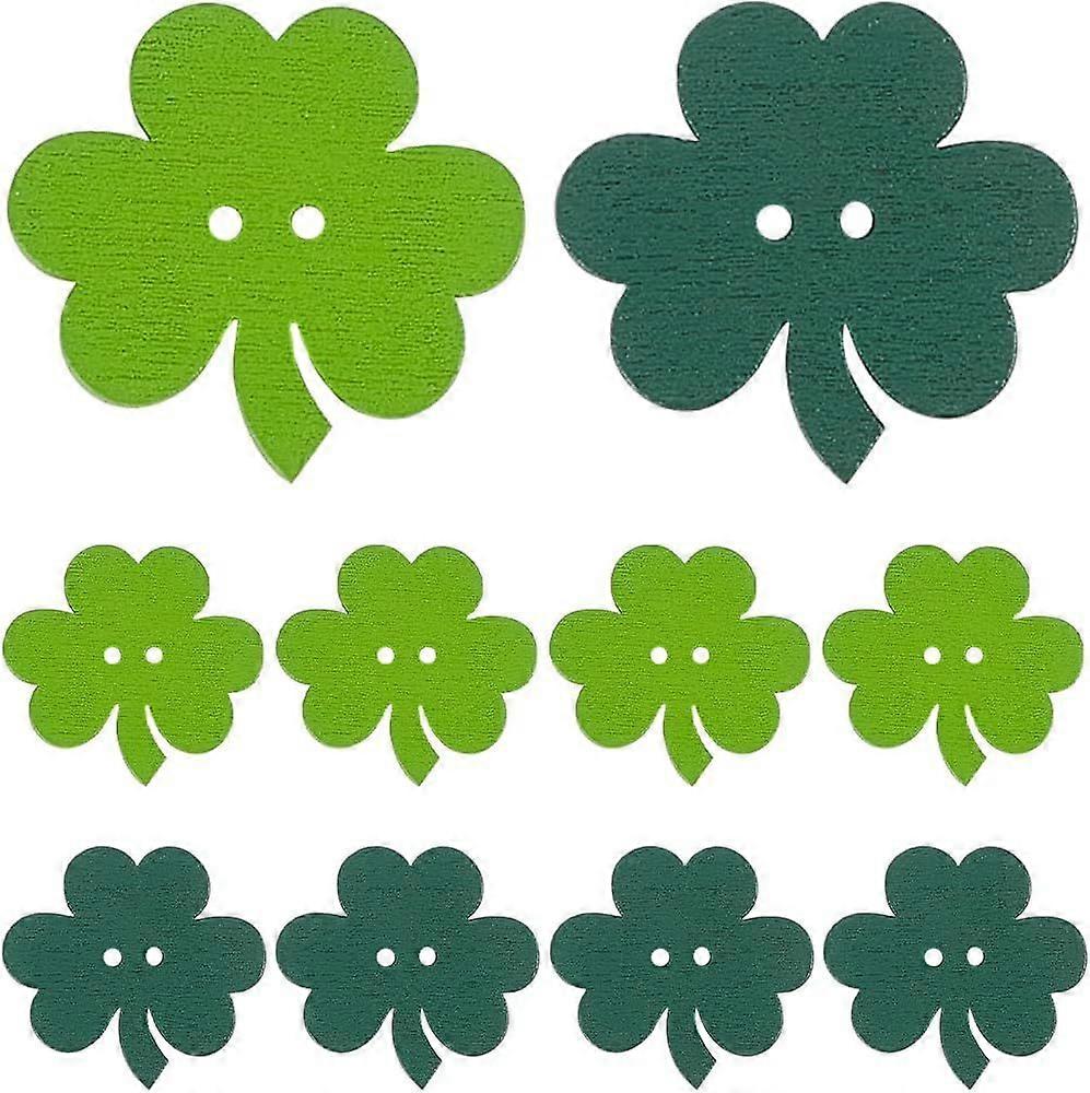 200Pcs 2 Holes Green Wooden Bulk Clover Shaped Buttons Round Flat Wood Spring Assorted Novelty Decorative Flatback Button for Sewing Making Saint Patr