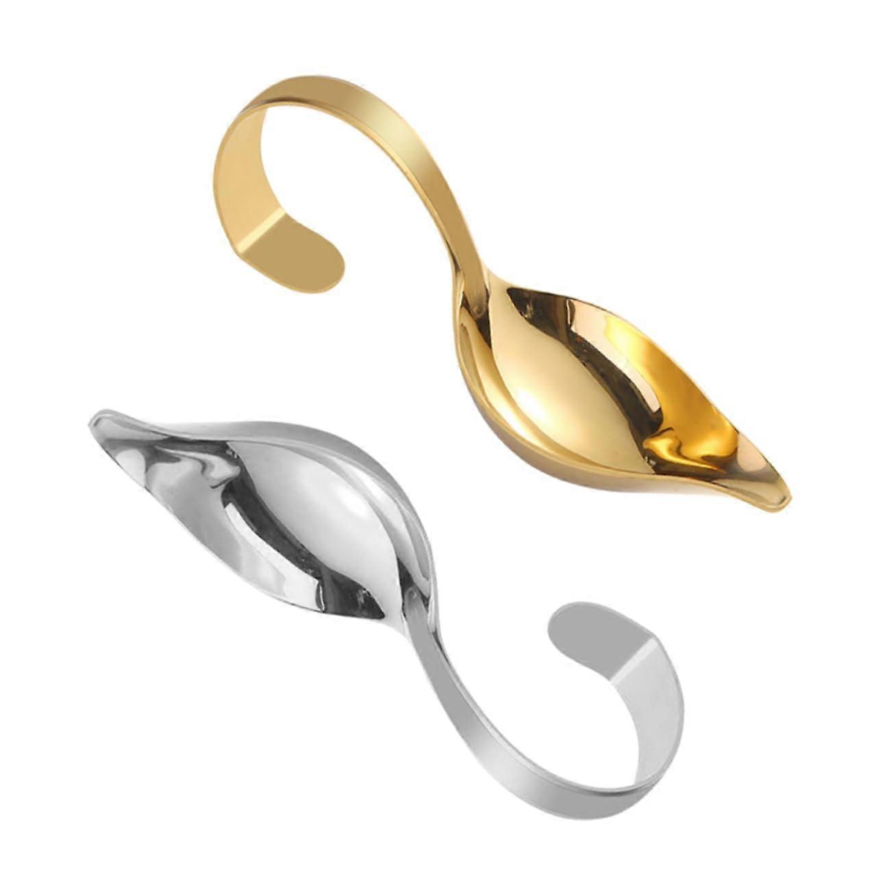 2pcs Stainless Steel Sauce Spoons with Ergonomic Curved Handle for Precise Pouring at Home