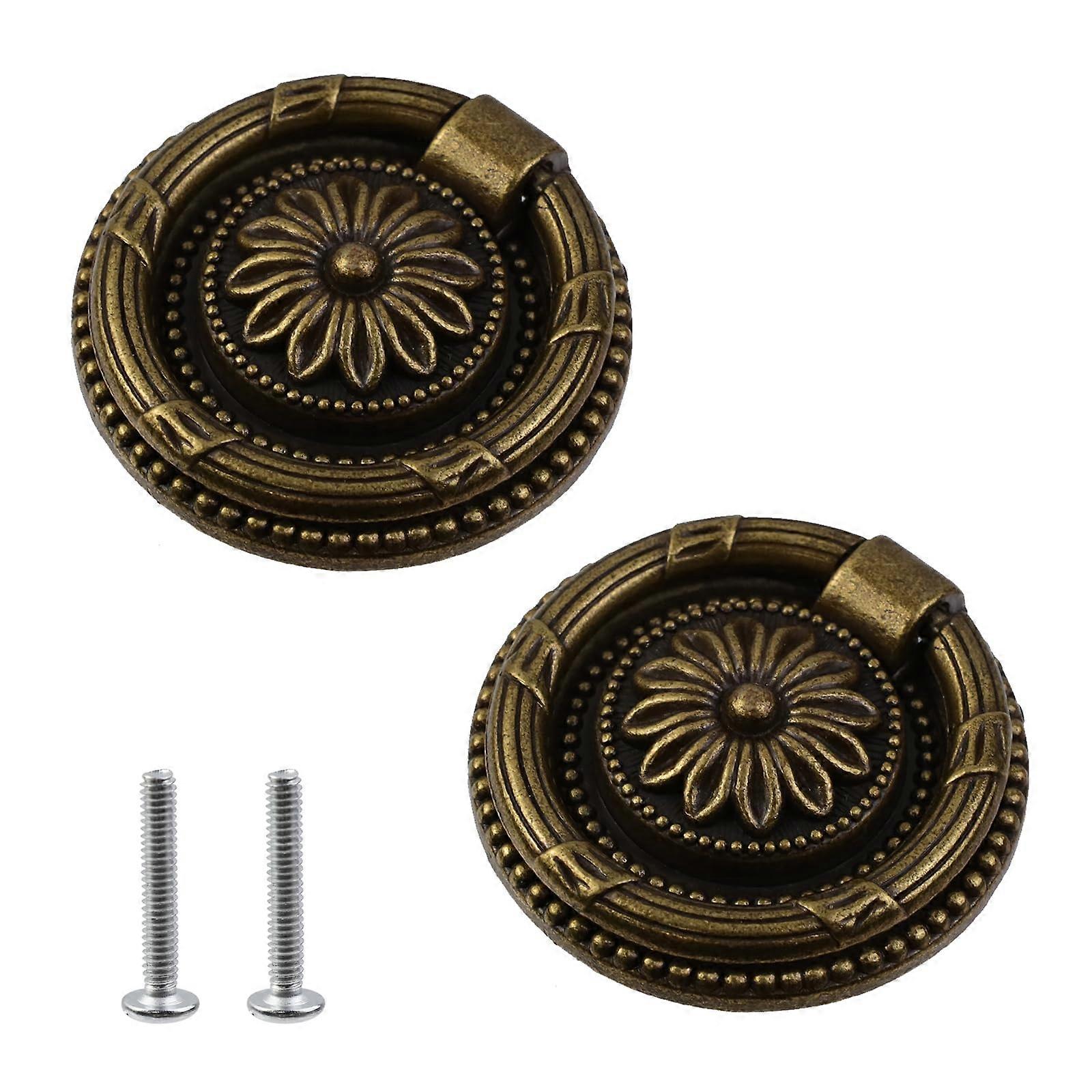 2PCS Antique Cabinet Pulls Zinc Alloy Round Drawer Handles with Screws Elegant Vintage Design