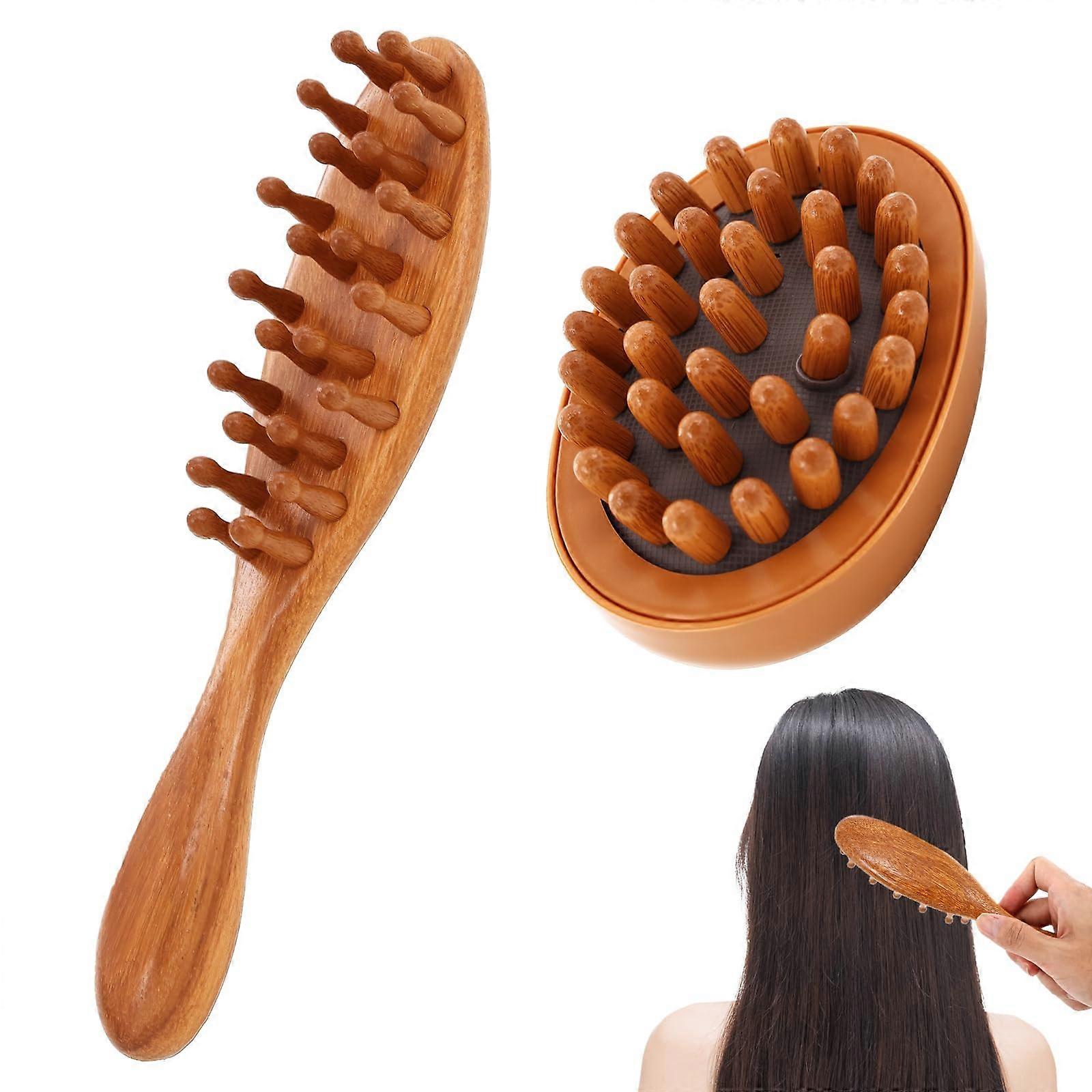 2 Pieces Loc Brush for Dreads with Long Handle Wooden Dreadlock Comb and Pneumatic Scalp Massage Brush