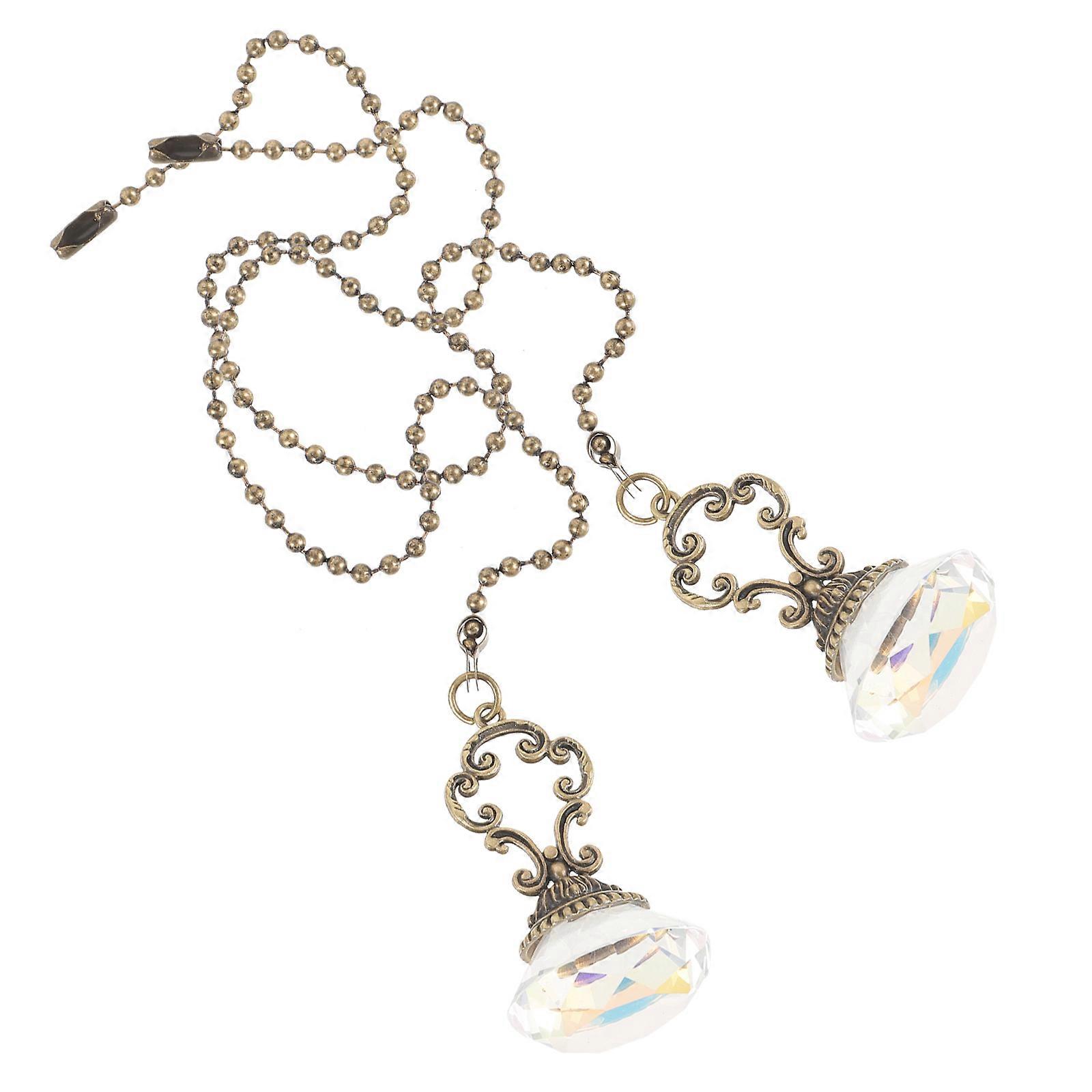 Beaded Fan Pull Chain with Crystal and Golden Color for Hanging Use Adjustable Length 2 Pieces