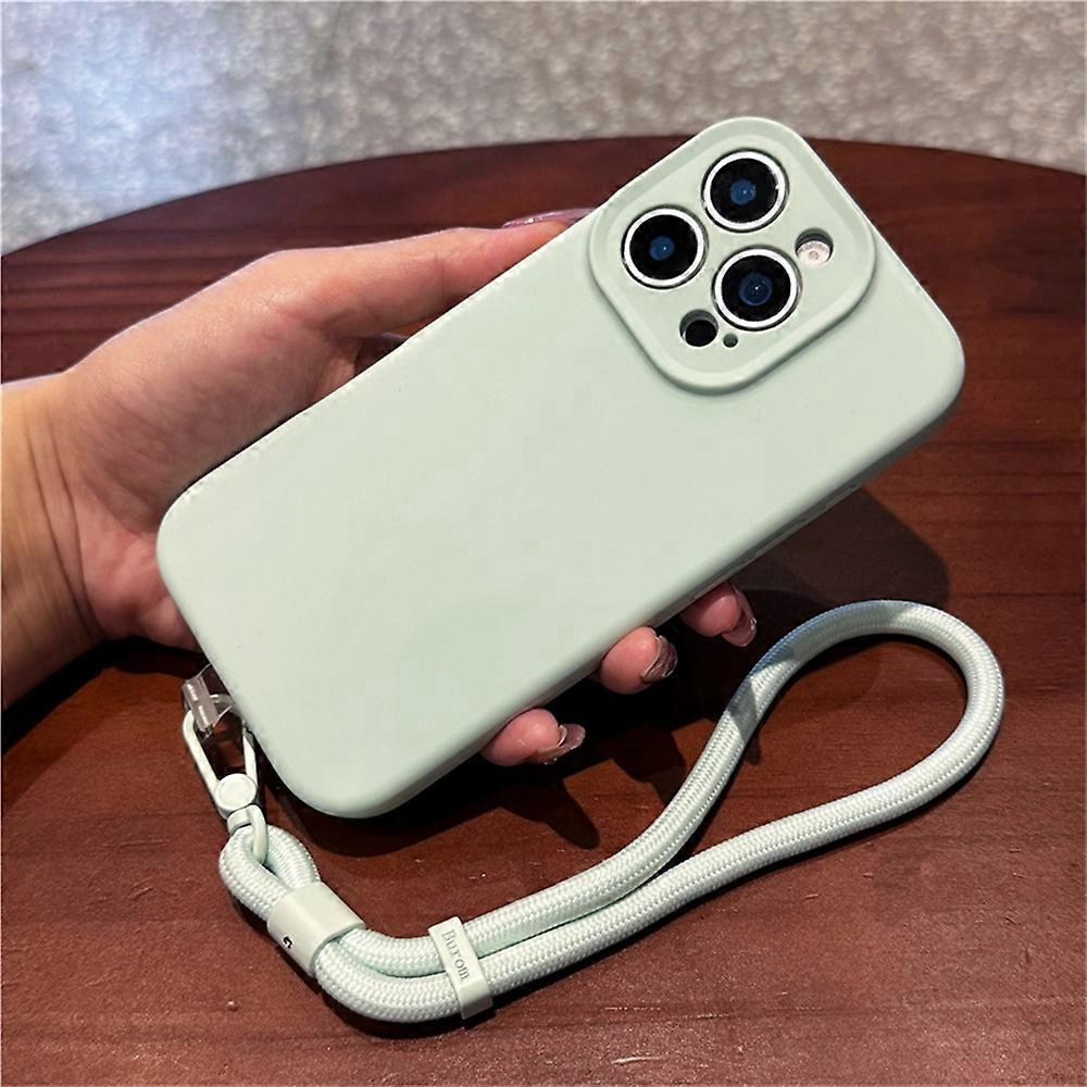 For iPhone 13 Pro Max Case Precise Cutouts Liquid Silicone+PC Phone Cover with Wrist Strap