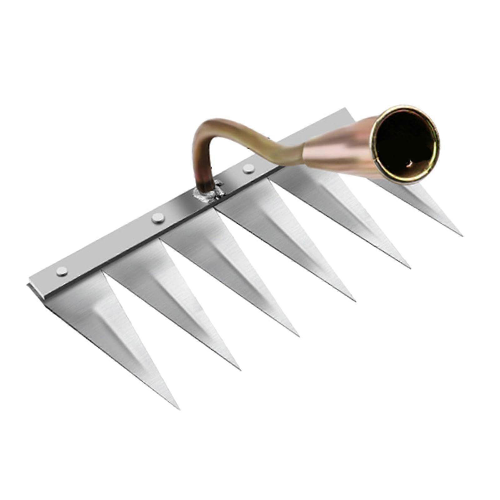 6 Tooth Copper Garden Hoe with MultiSize Adjustable Head and Ergonomic Long Handle for Vegetable Gardening